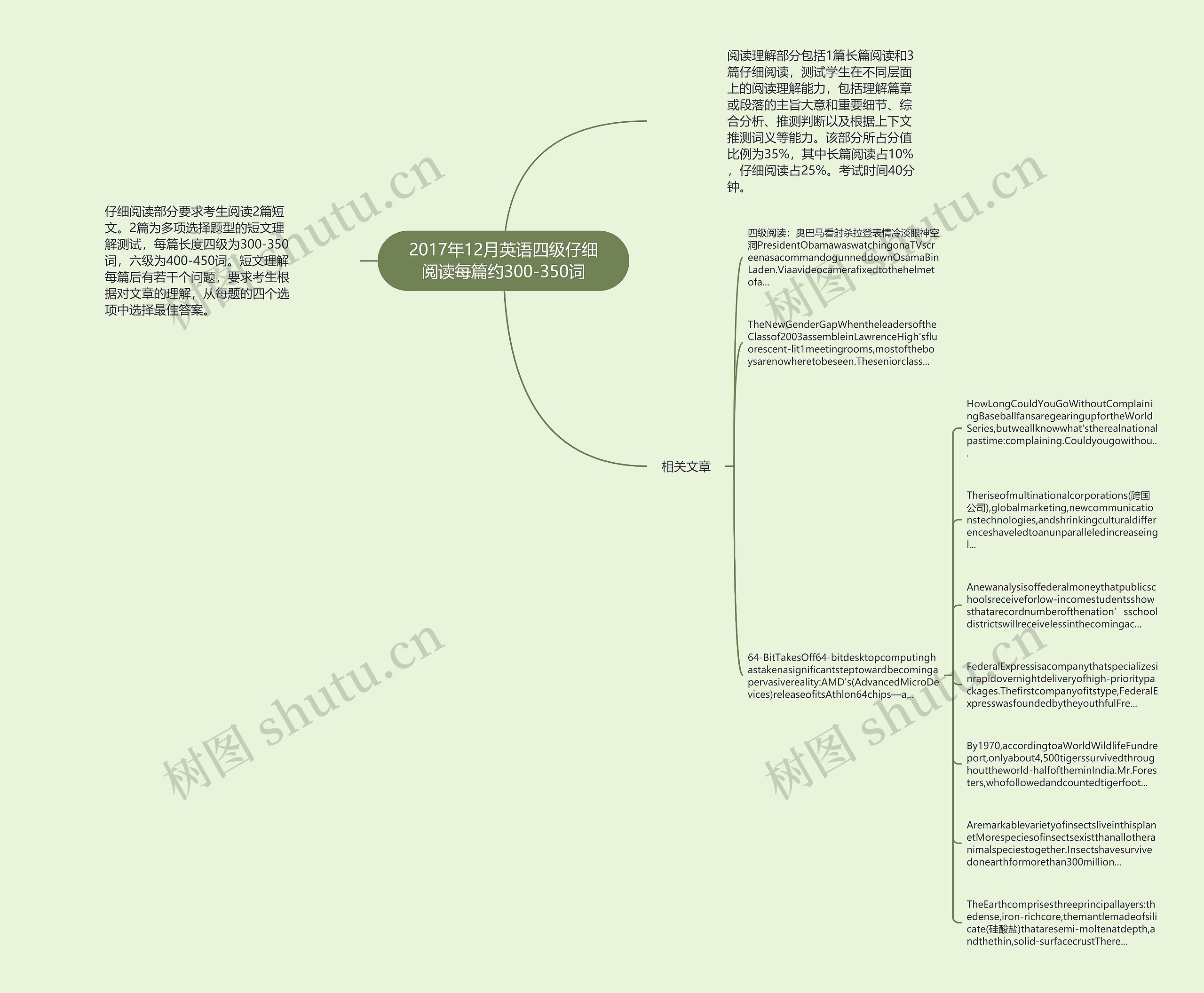 2017年12月英语四级仔细阅读每篇约300-350词思维导图