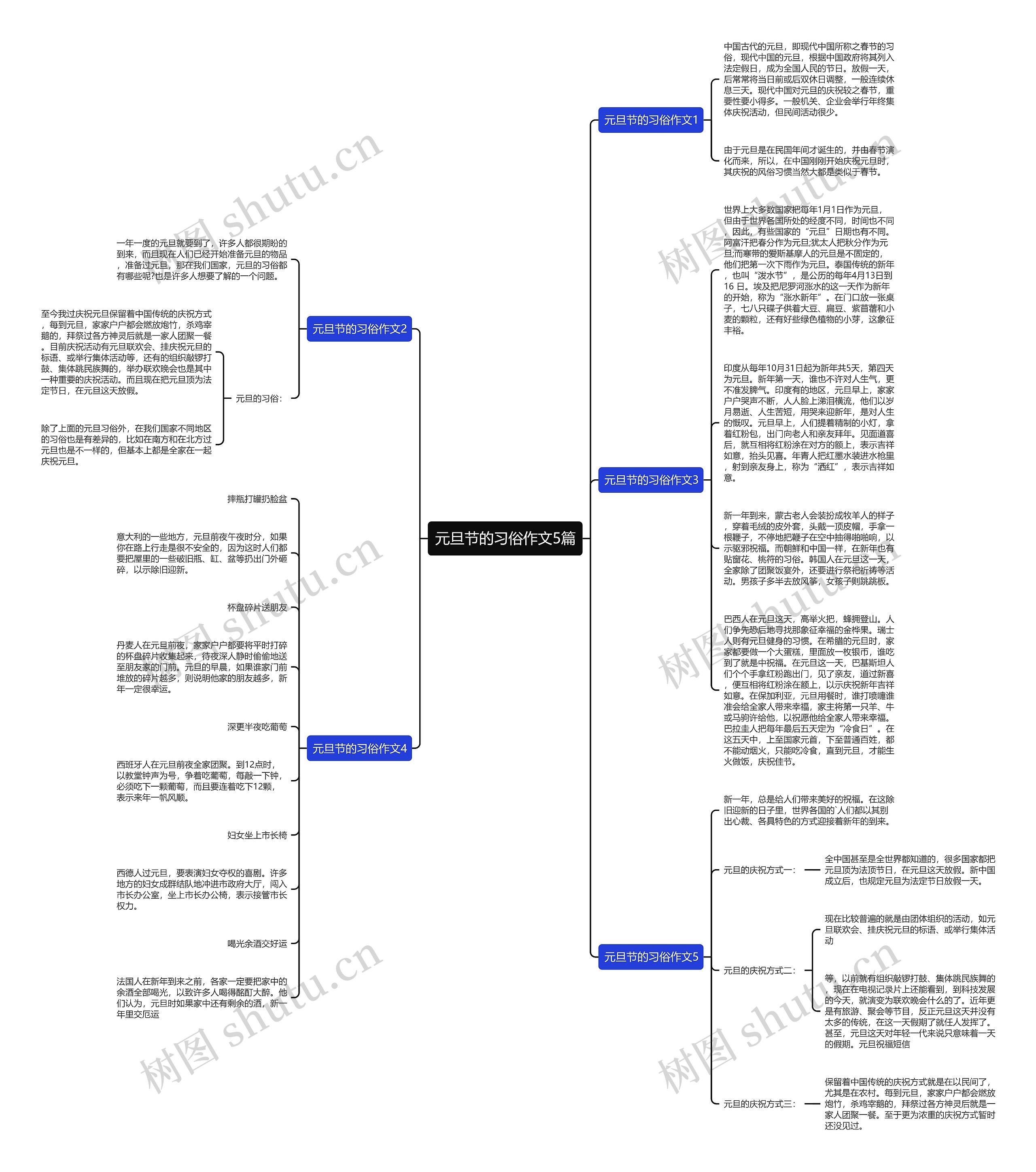 元旦节的习俗作文5篇思维导图