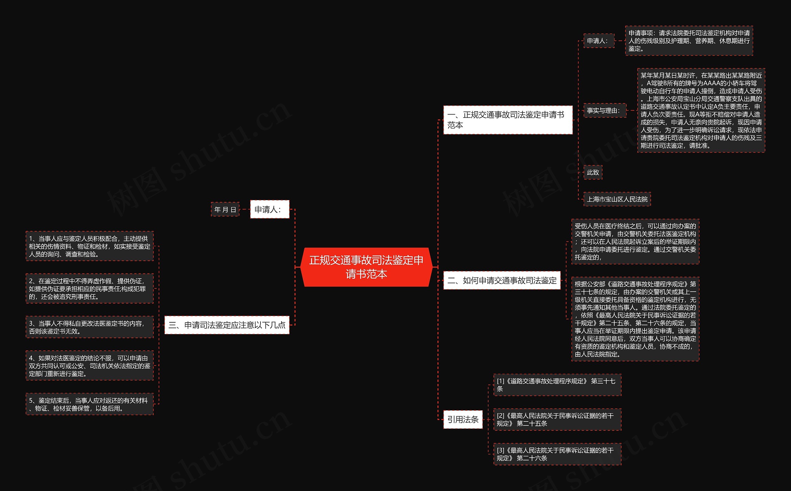 正规交通事故司法鉴定申请书范本思维导图