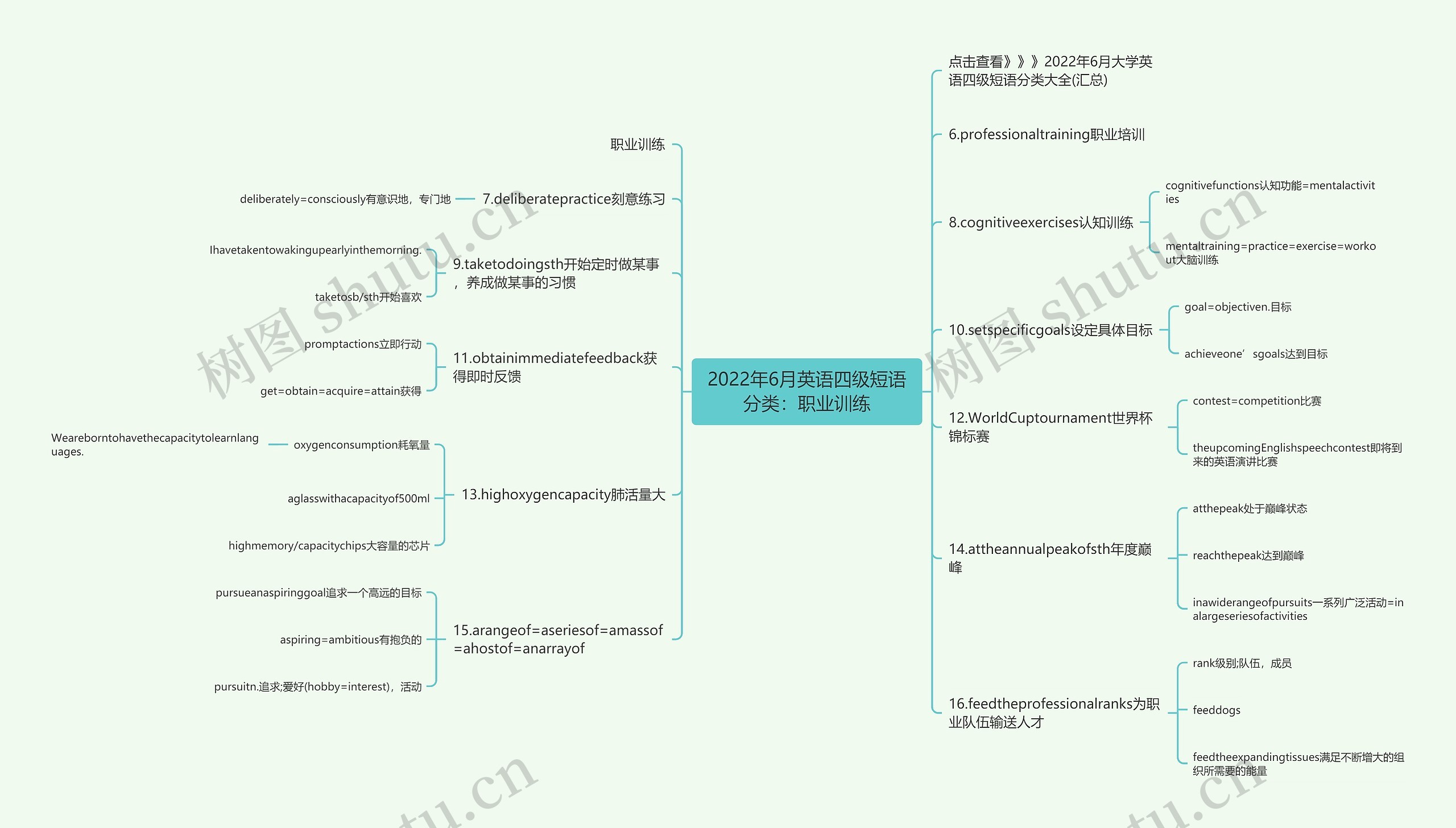 2022年6月英语四级短语分类：职业训练思维导图