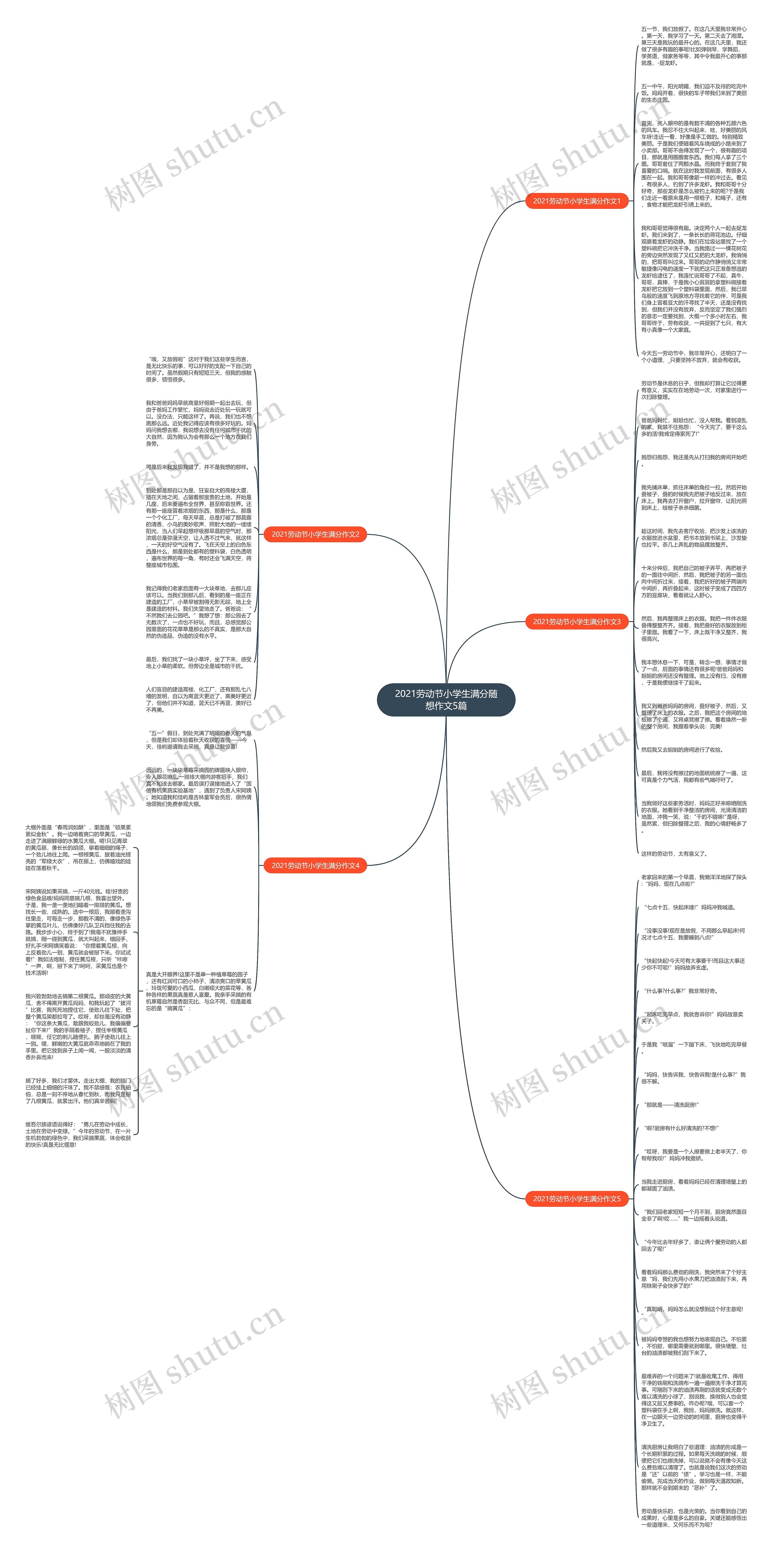 2021劳动节小学生满分随想作文5篇思维导图