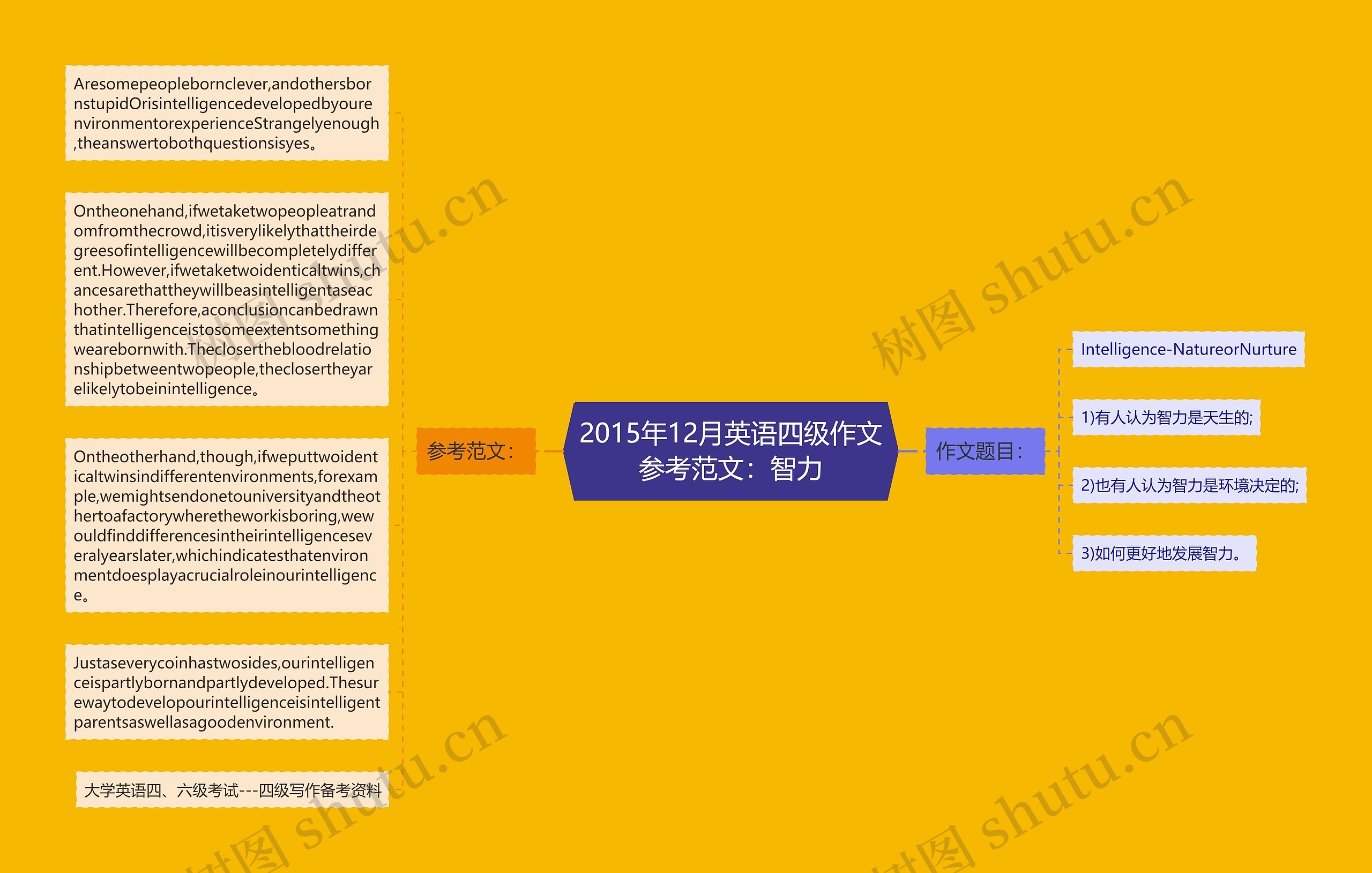 2015年12月英语四级作文参考范文：智力