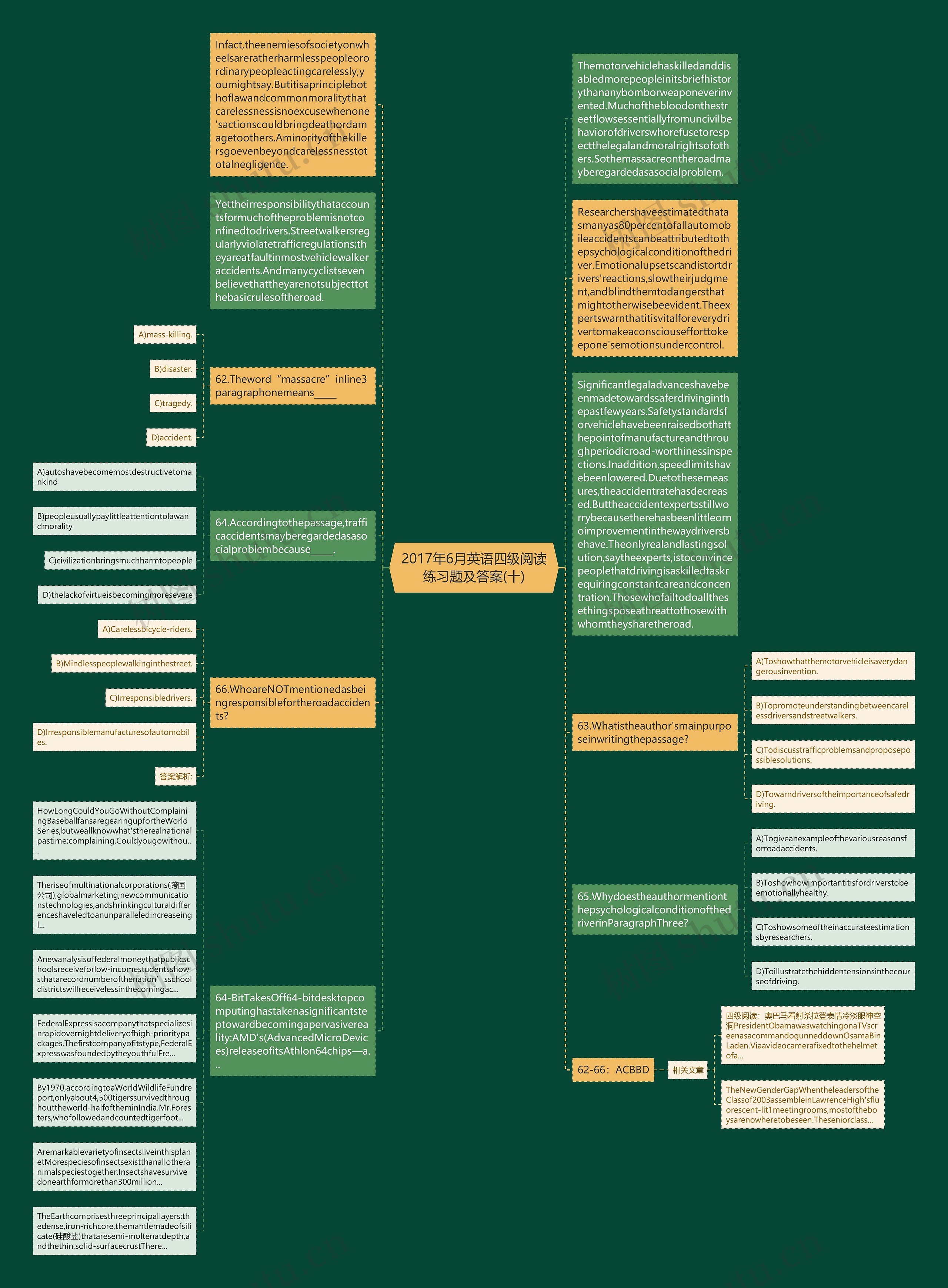 2017年6月英语四级阅读练习题及答案(十)思维导图