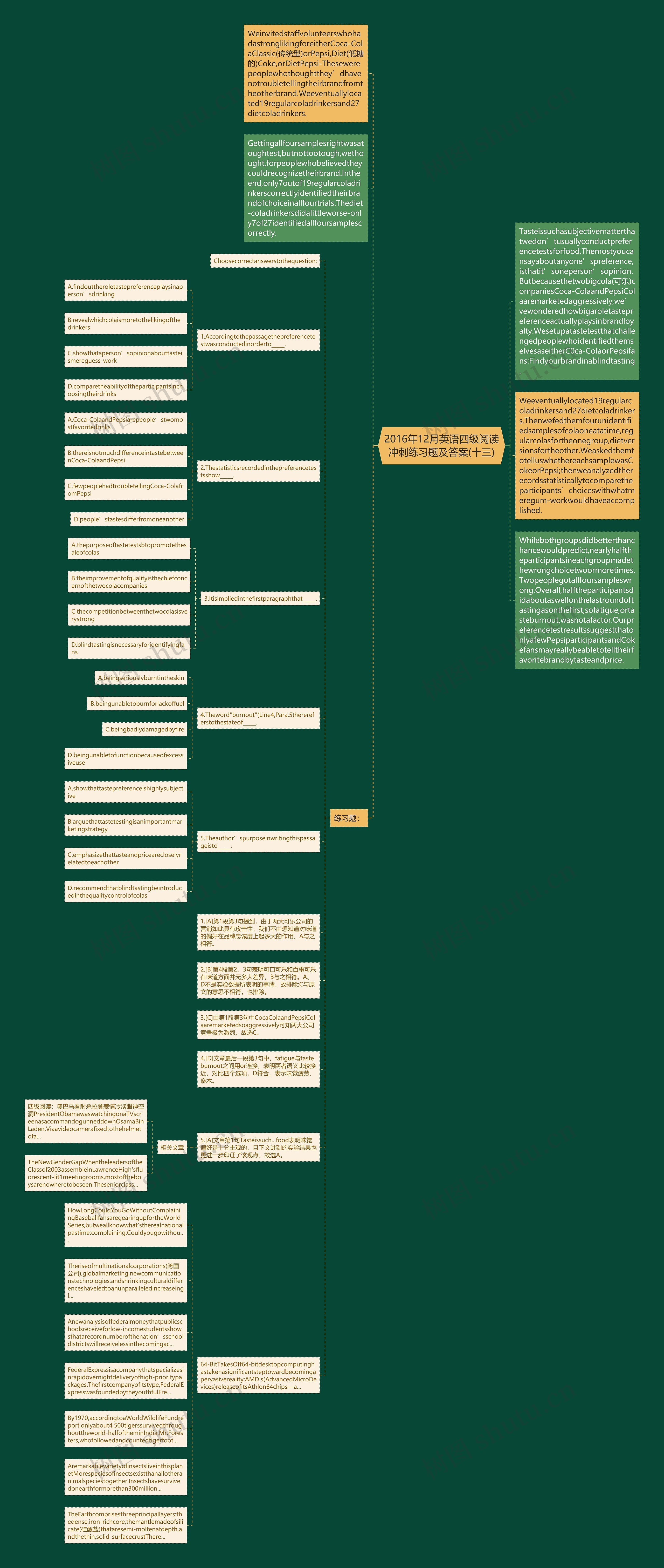 2016年12月英语四级阅读冲刺练习题及答案(十三)思维导图