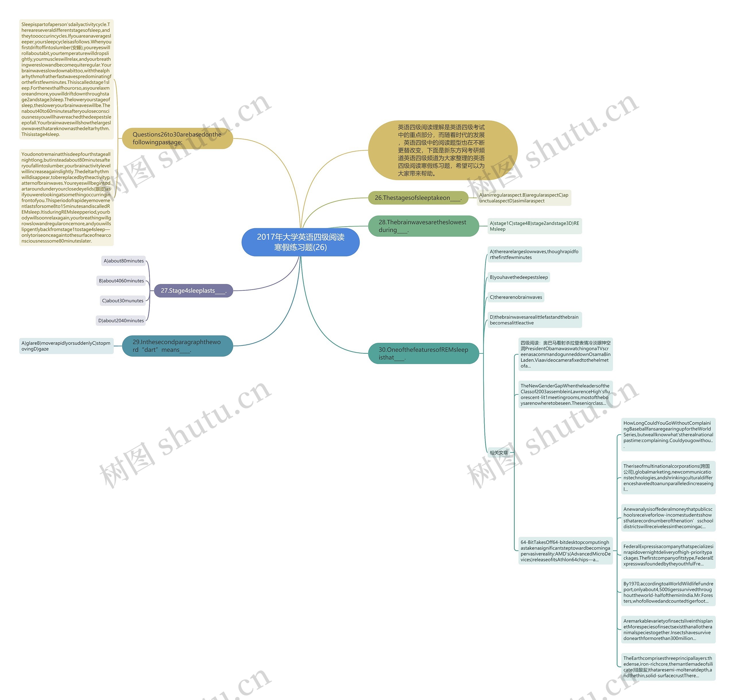 2017年大学英语四级阅读寒假练习题(26)思维导图