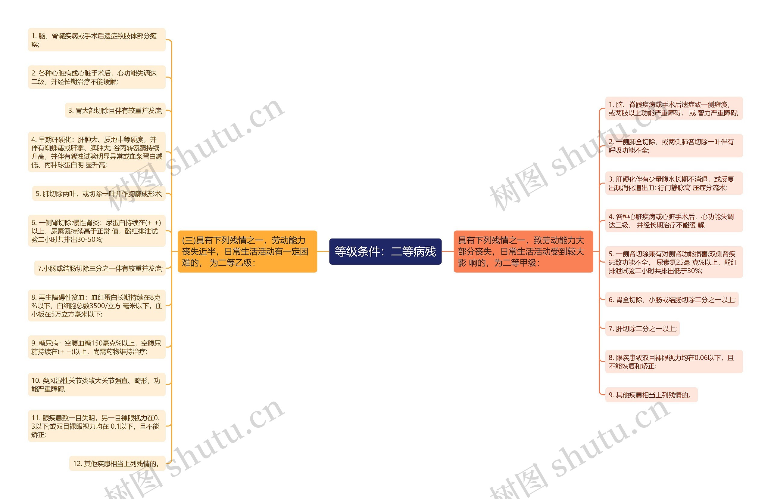 等级条件：二等病残思维导图