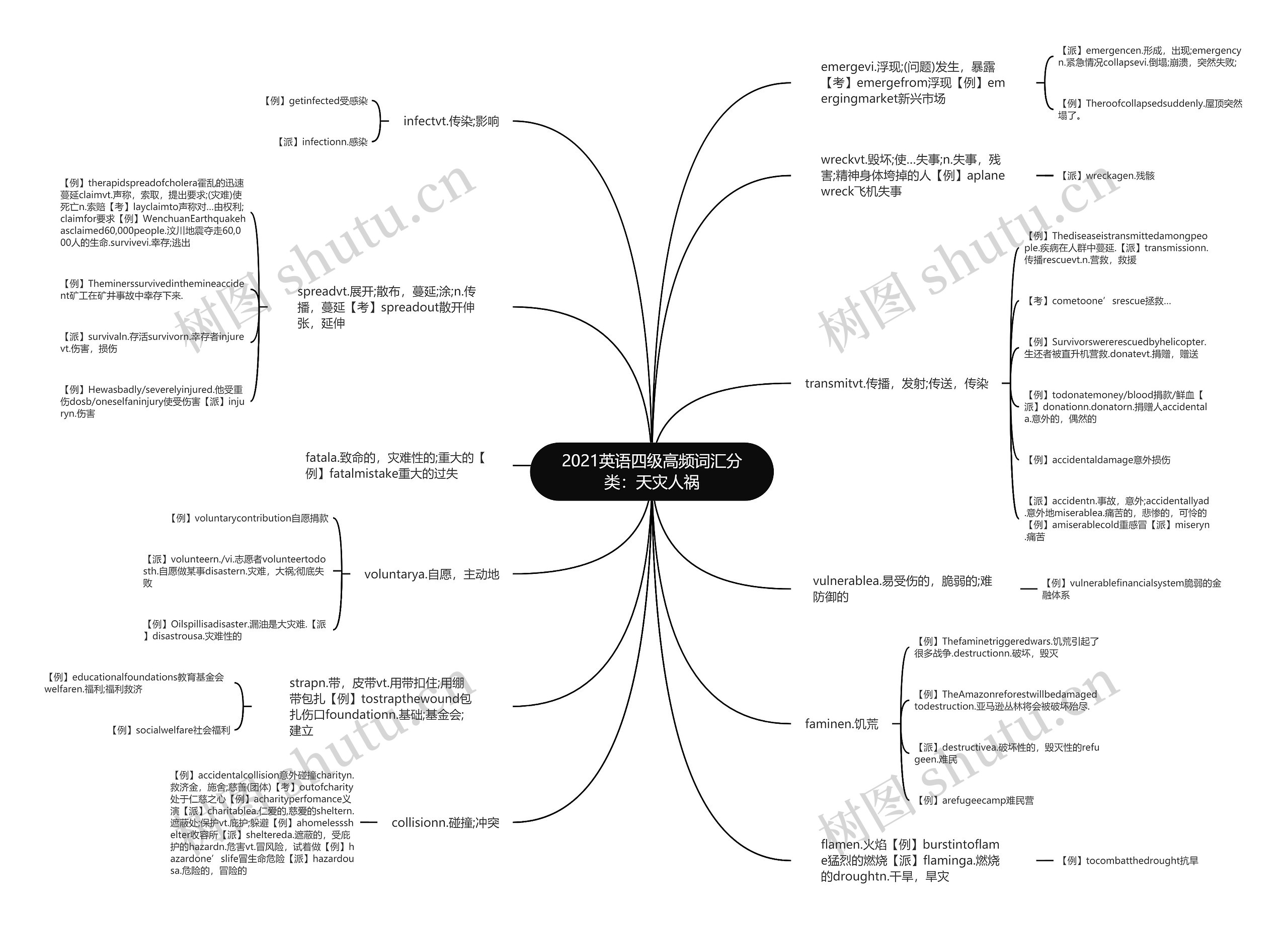2021英语四级高频词汇分类：天灾人祸思维导图