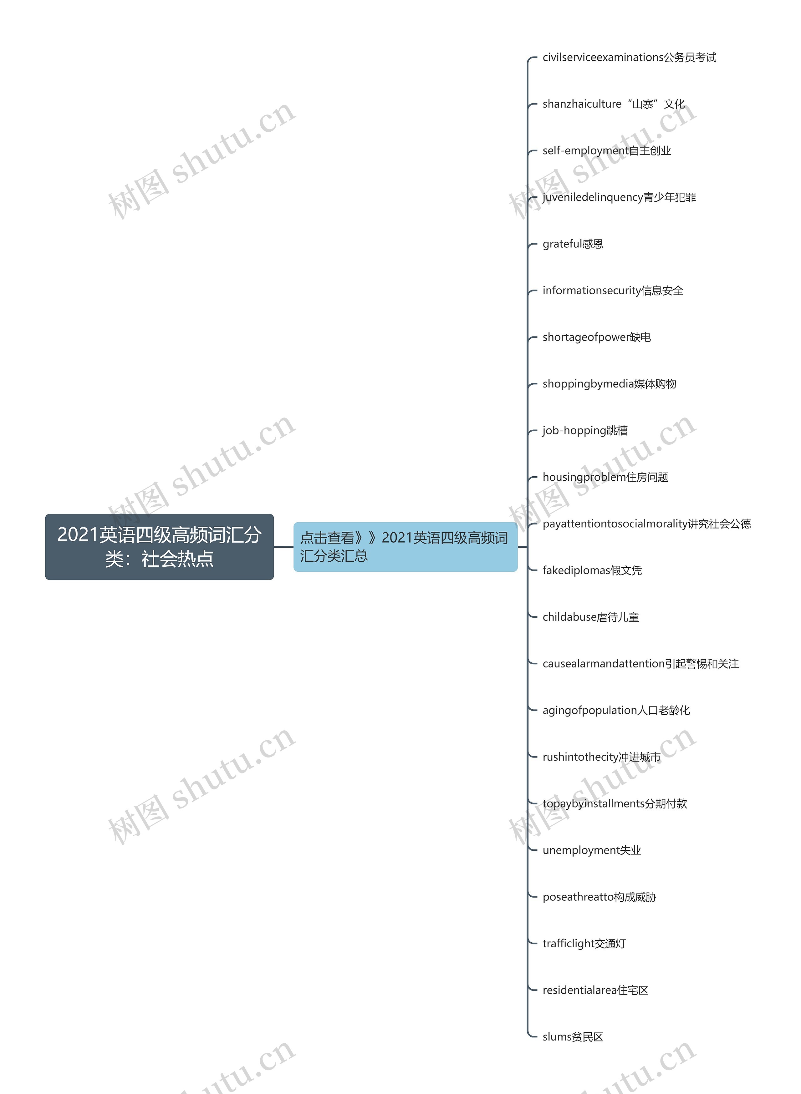 2021英语四级高频词汇分类：社会热点思维导图