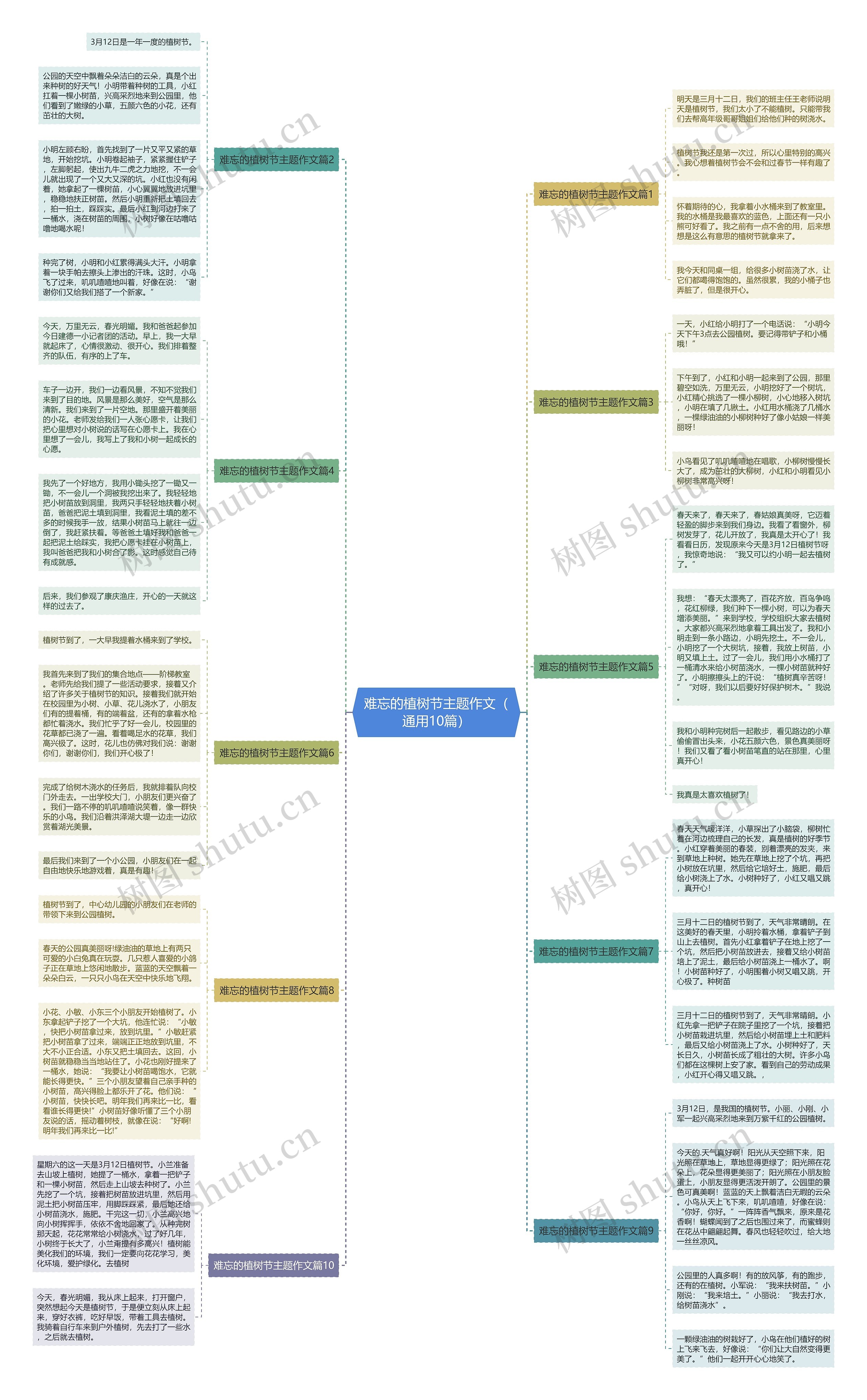 难忘的植树节主题作文（通用10篇）思维导图