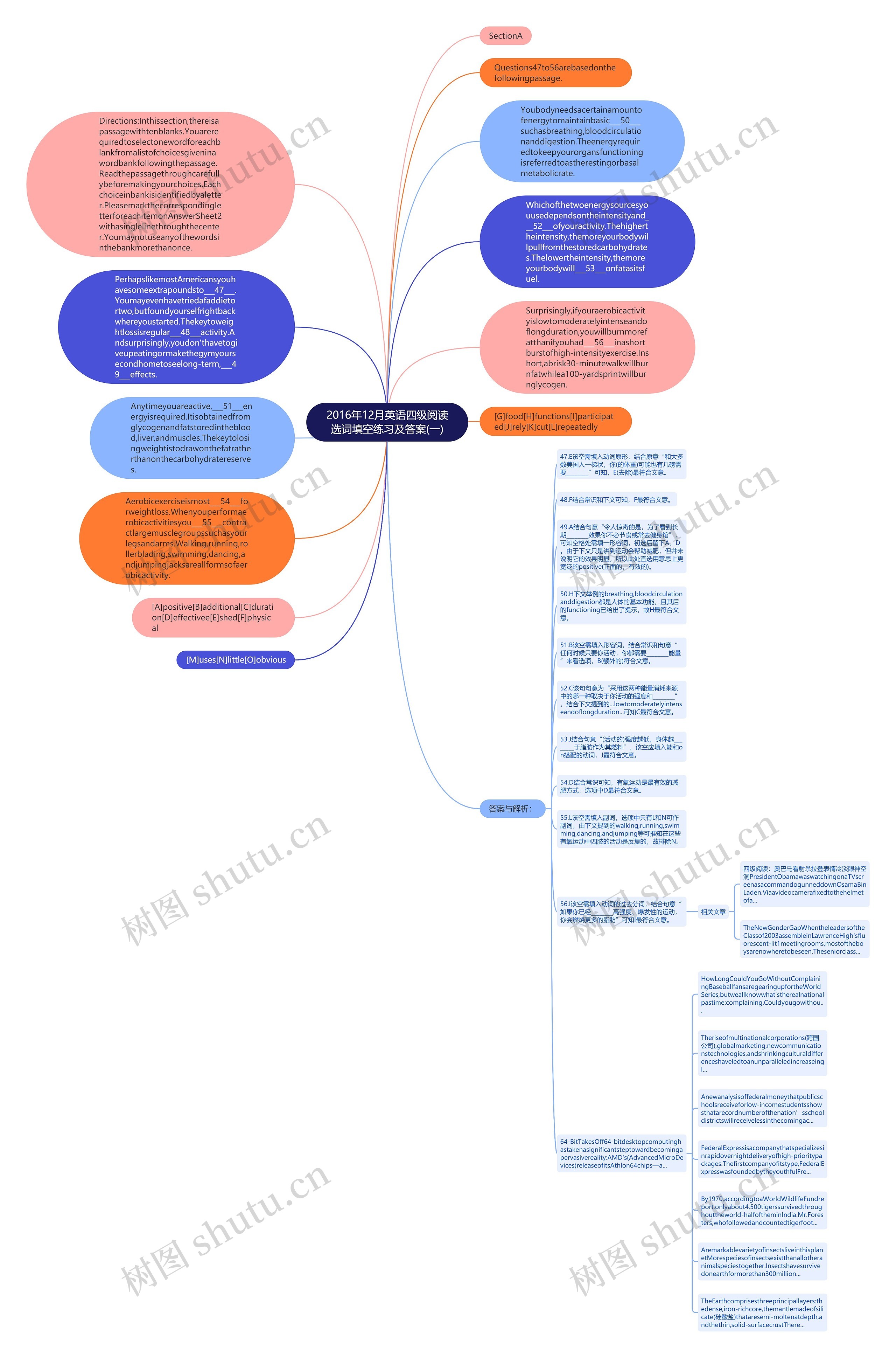 2016年12月英语四级阅读选词填空练习及答案(一)思维导图