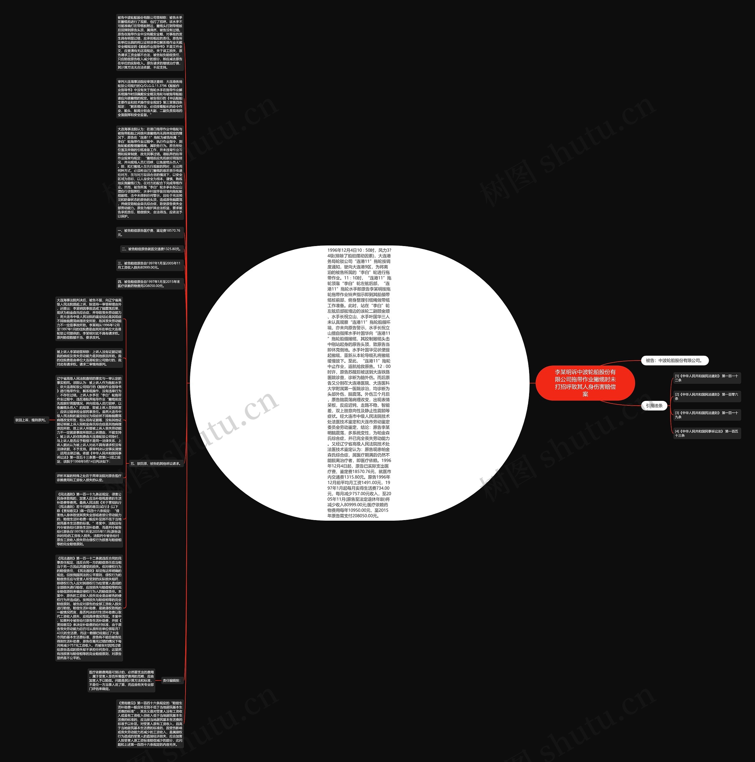 李某明诉中波轮船股份有限公司拖带作业撇缆时未打招呼致其人身伤害赔偿案思维导图