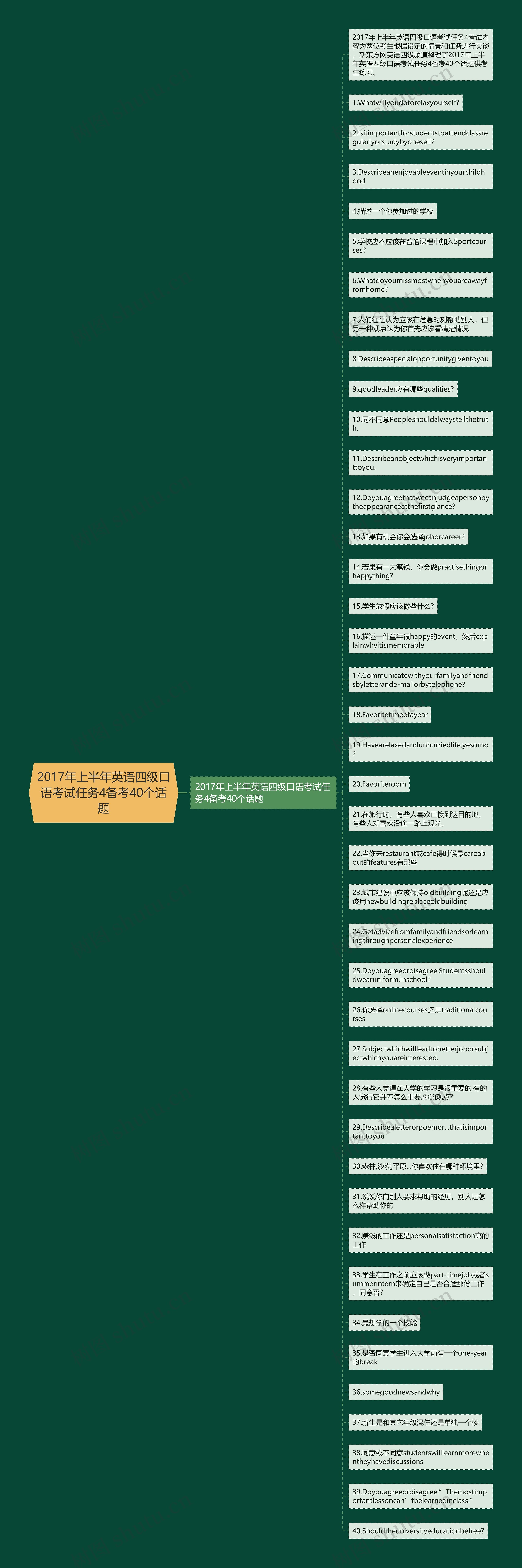 2017年上半年英语四级口语考试任务4备考40个话题思维导图