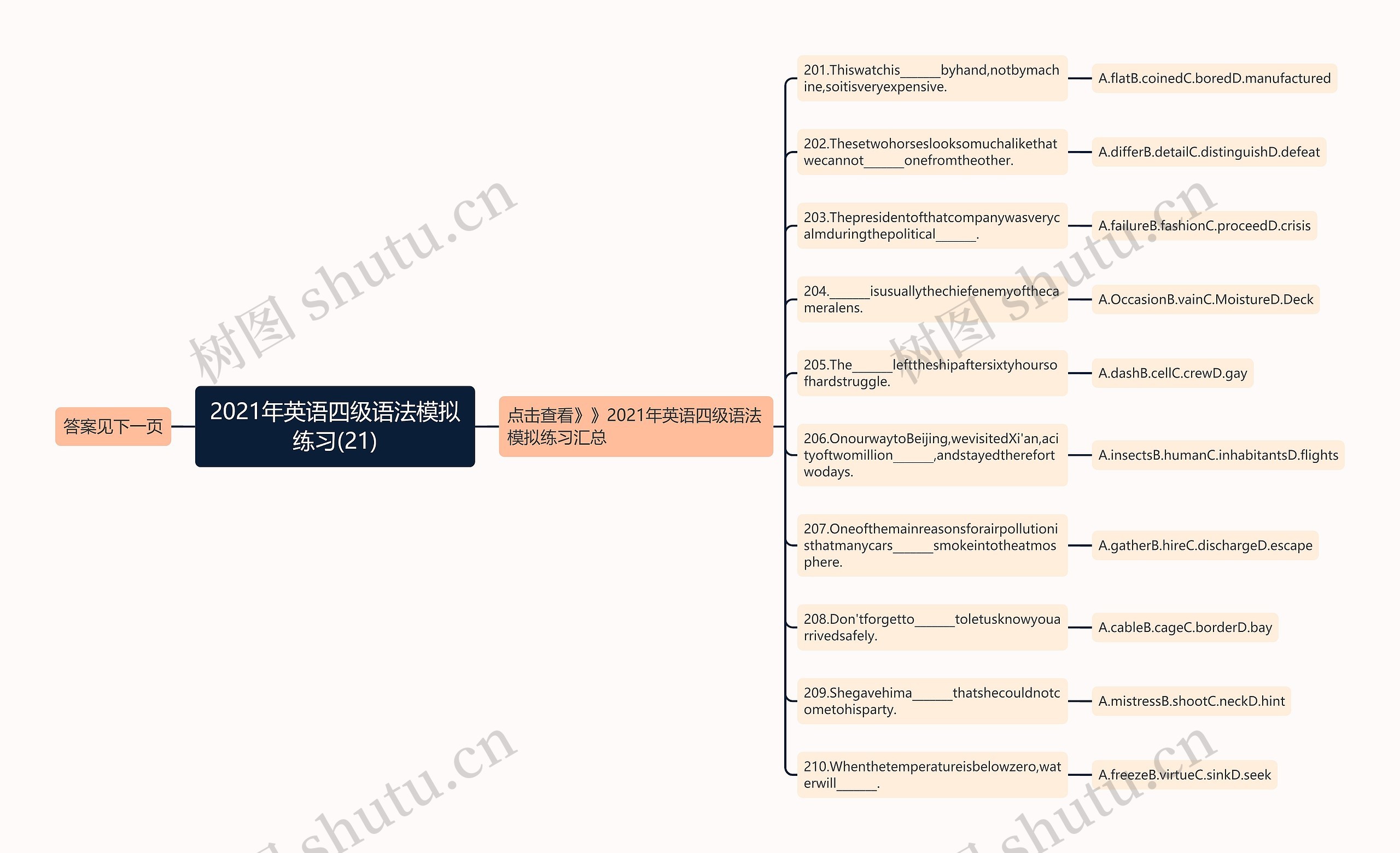 2021年英语四级语法模拟练习(21)思维导图