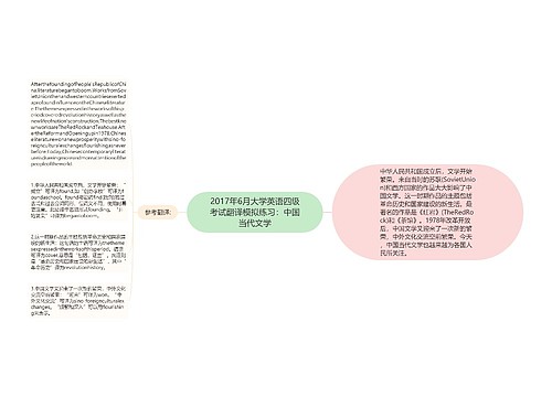 2017年6月大学英语四级考试翻译模拟练习：中国当代文学