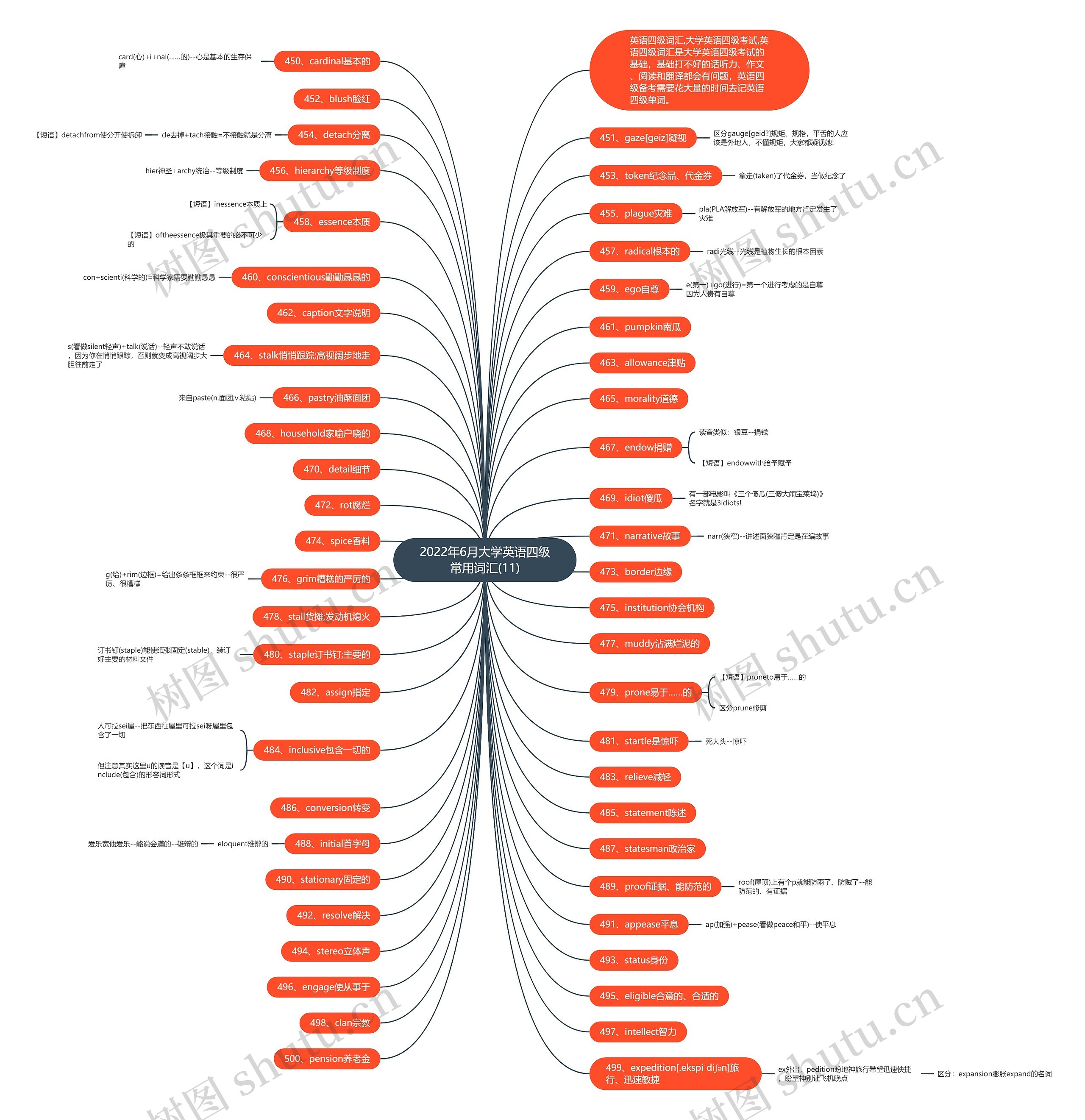 2022年6月大学英语四级常用词汇(11)思维导图