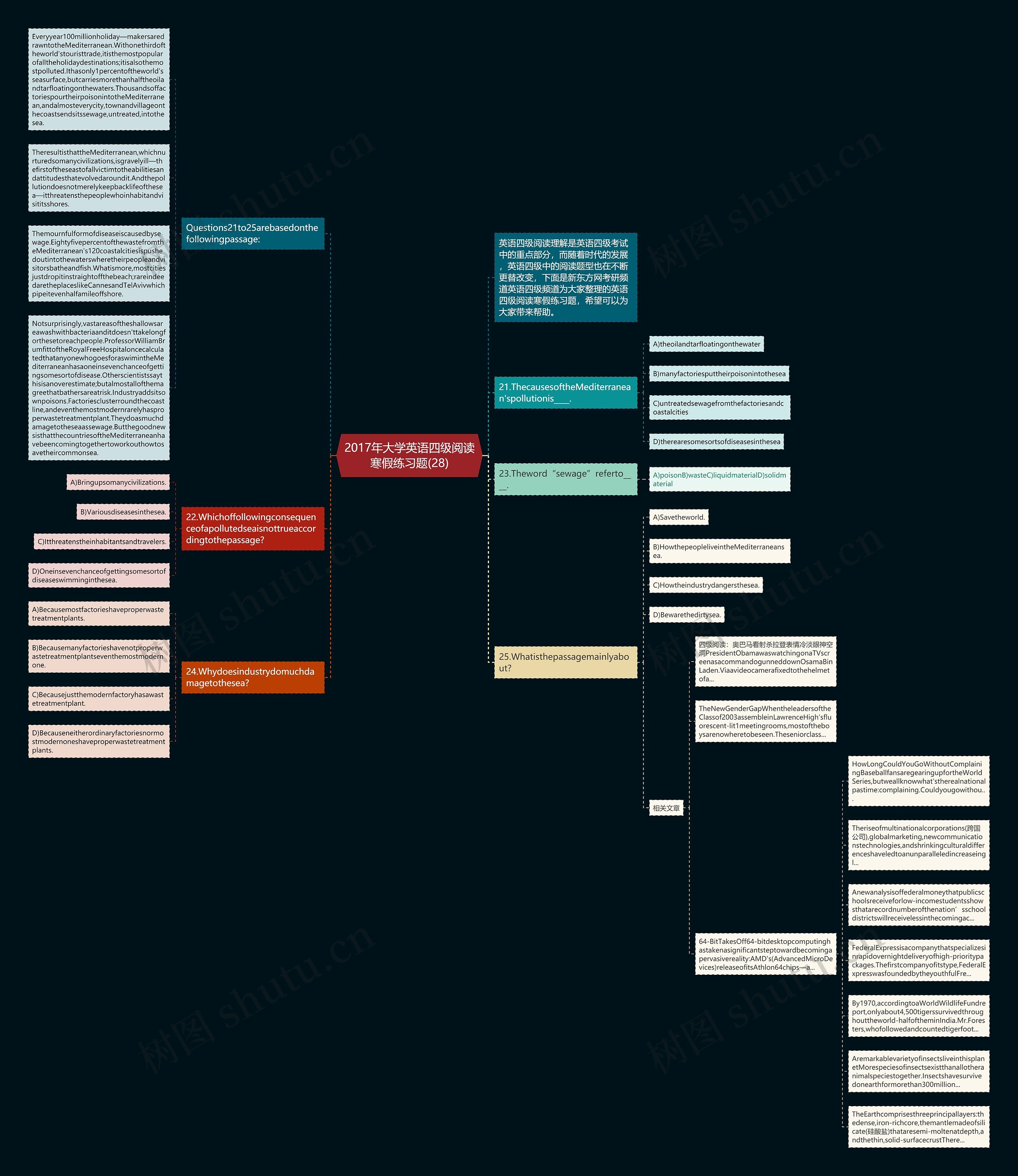2017年大学英语四级阅读寒假练习题(28)思维导图