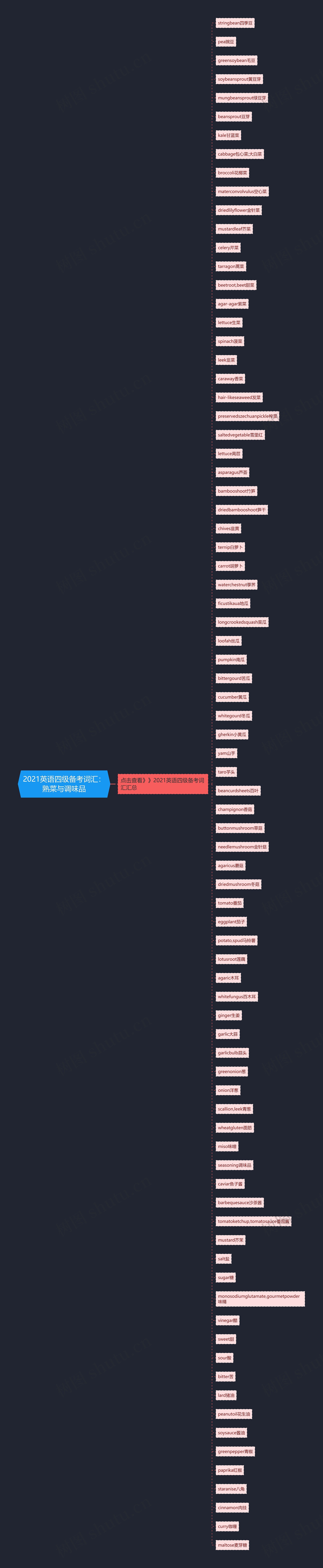 2021英语四级备考词汇：熟菜与调味品思维导图