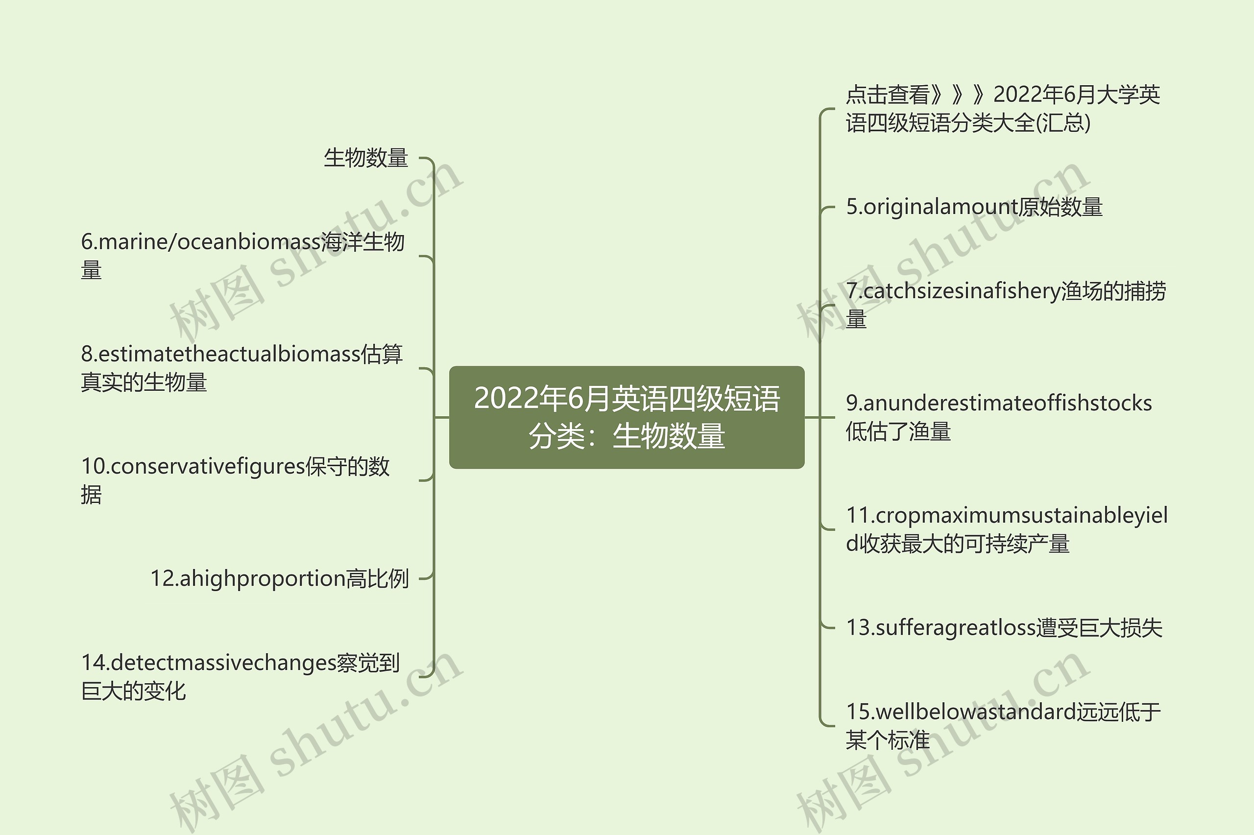 2022年6月英语四级短语分类：生物数量思维导图