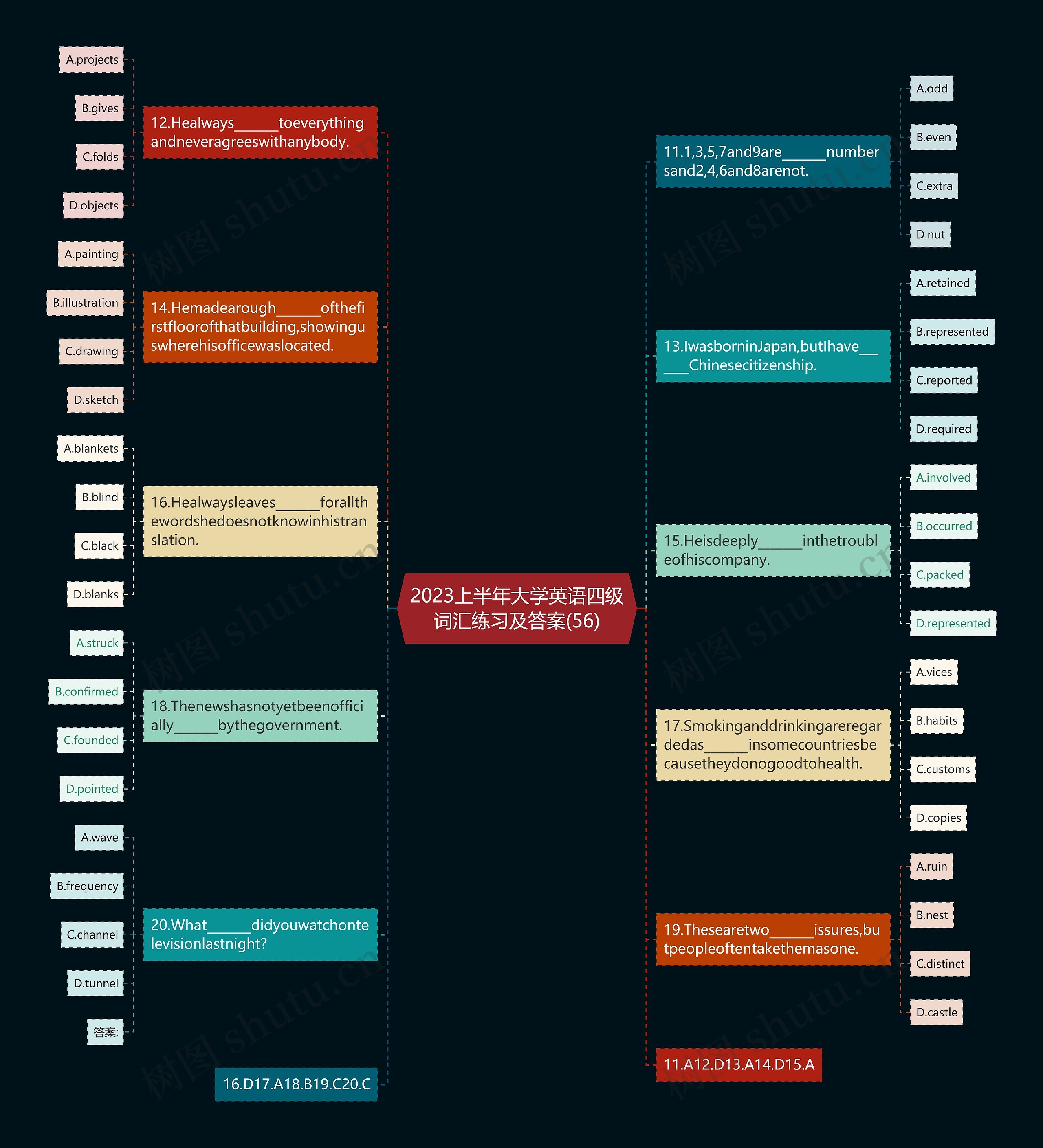 2023上半年大学英语四级词汇练习及答案(56)思维导图