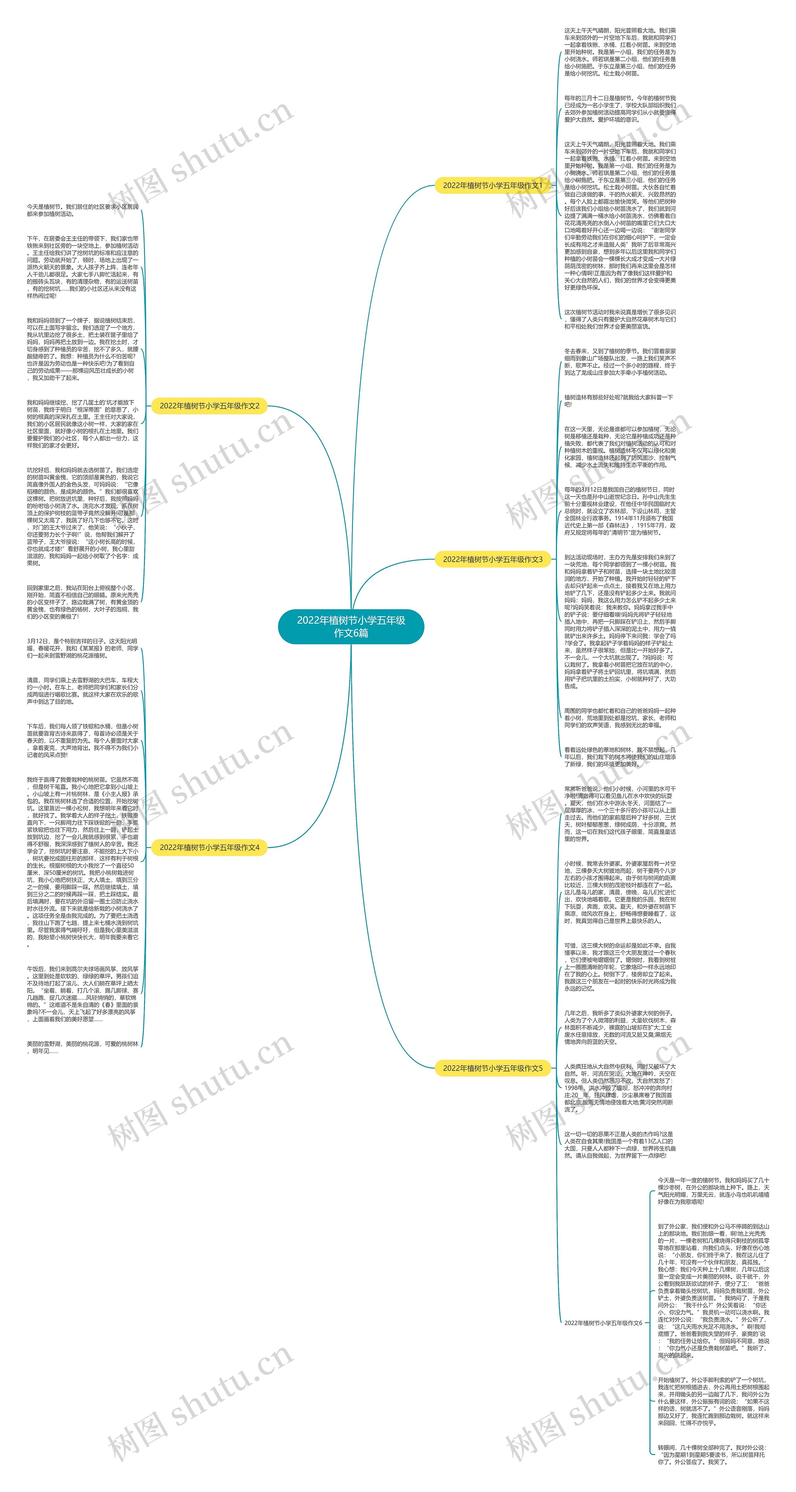 2022年植树节小学五年级作文6篇思维导图