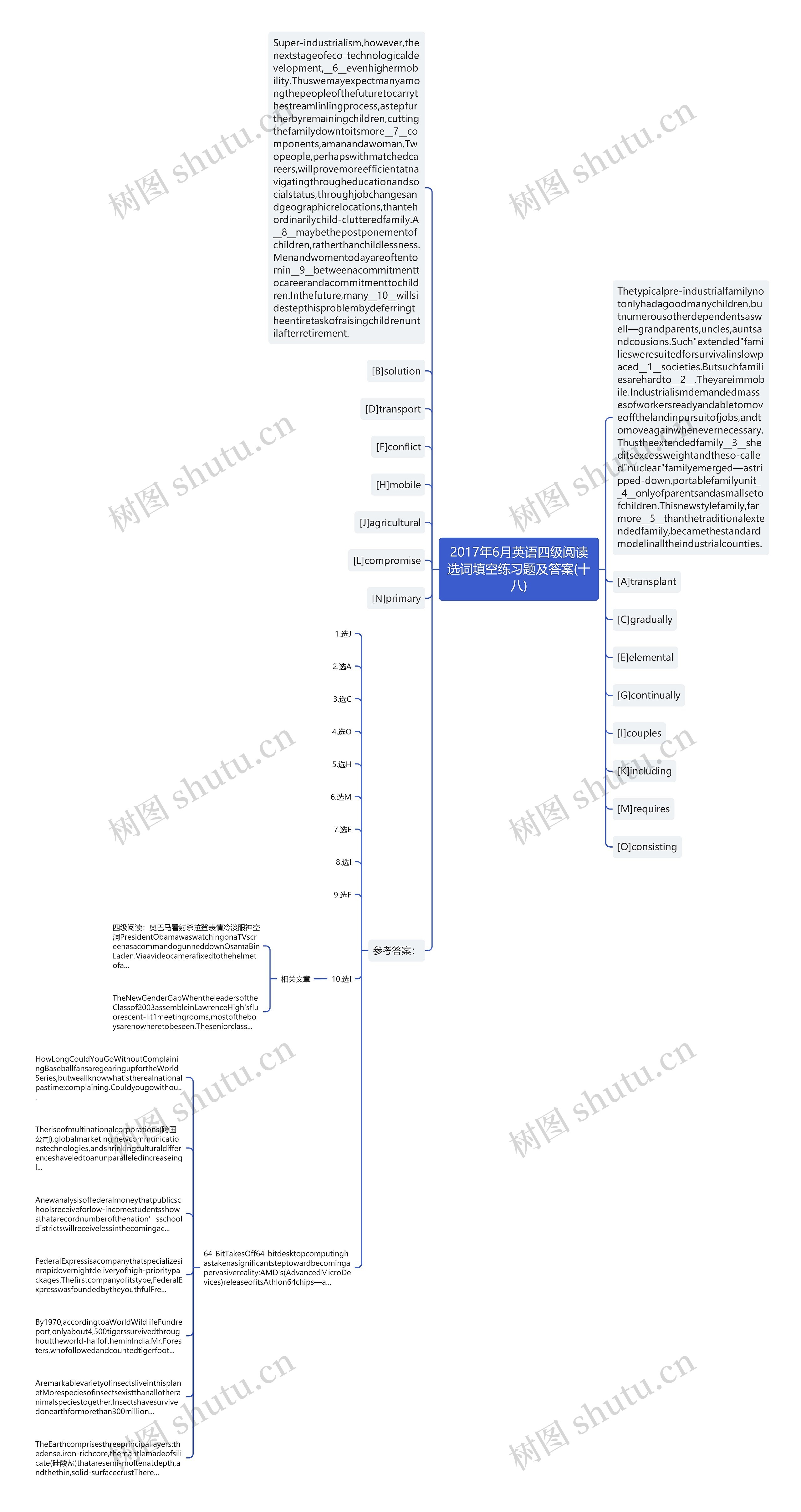 2017年6月英语四级阅读选词填空练习题及答案(十八)思维导图