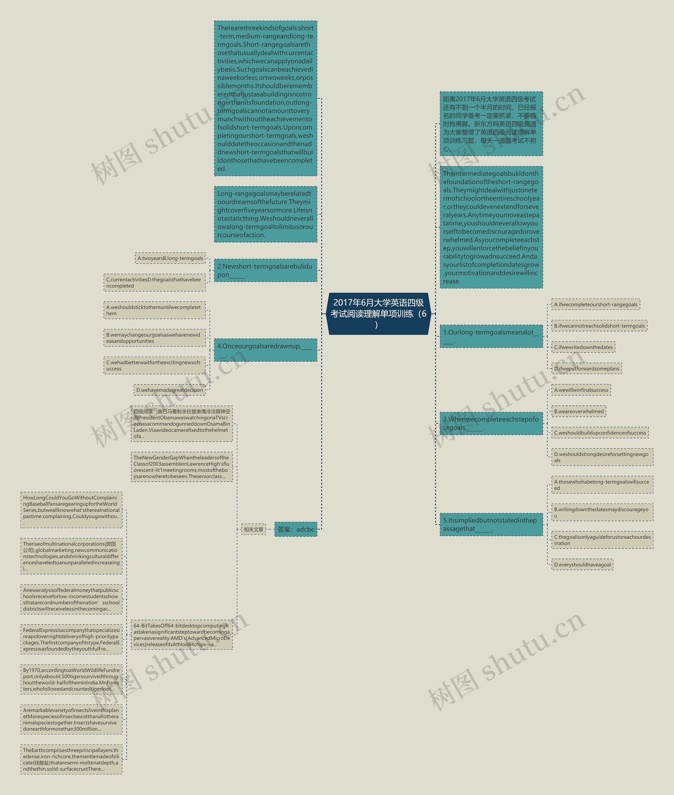 2017年6月大学英语四级考试阅读理解单项训练（6）思维导图