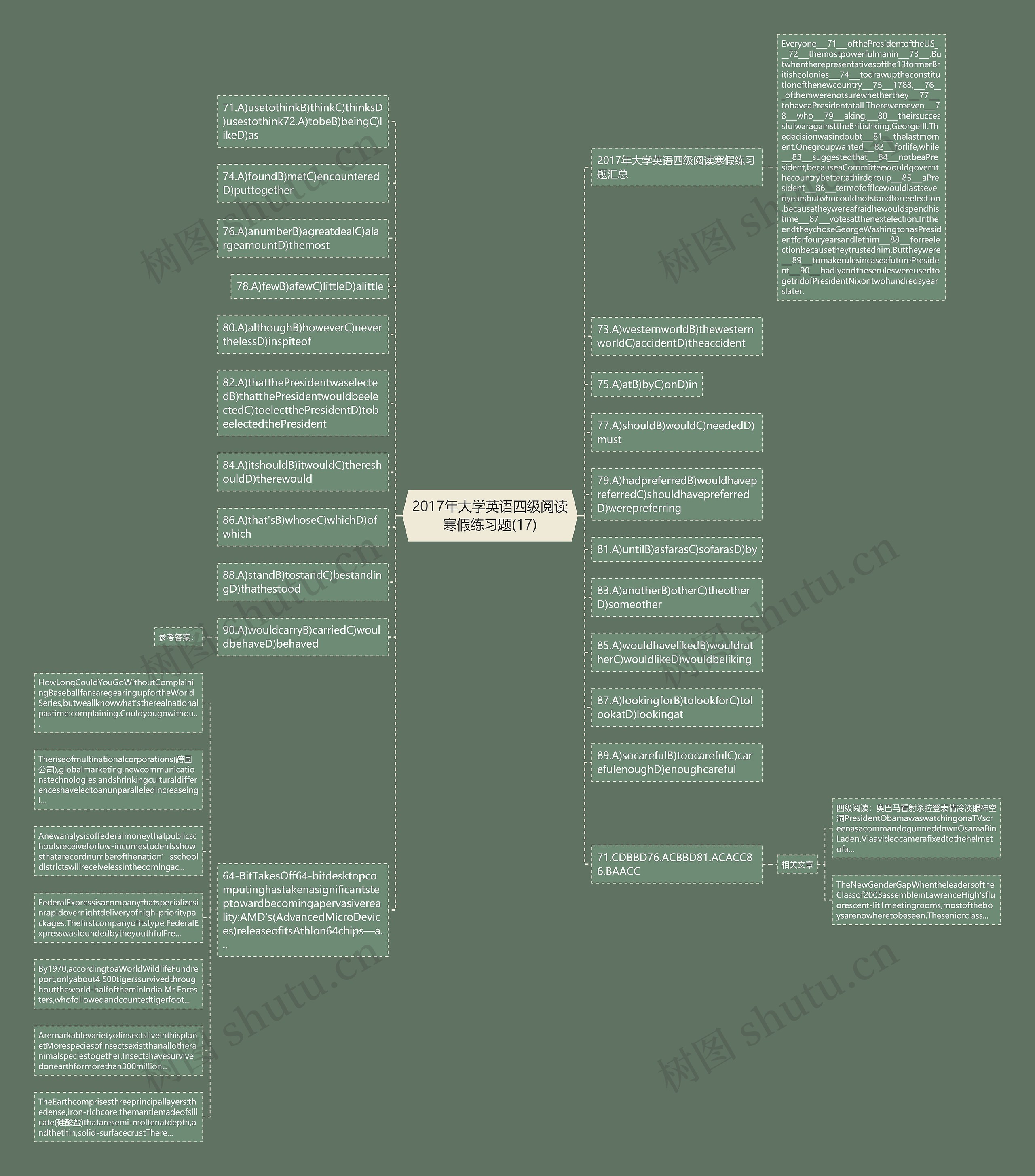 2017年大学英语四级阅读寒假练习题(17)思维导图