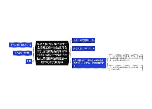 最高人民法院 司法部关于贪污及工商户违法案件在三反运动前起诉尚未终审判决的依惩治贪污条例判处以前已经判决确定者一般的可不变更的函