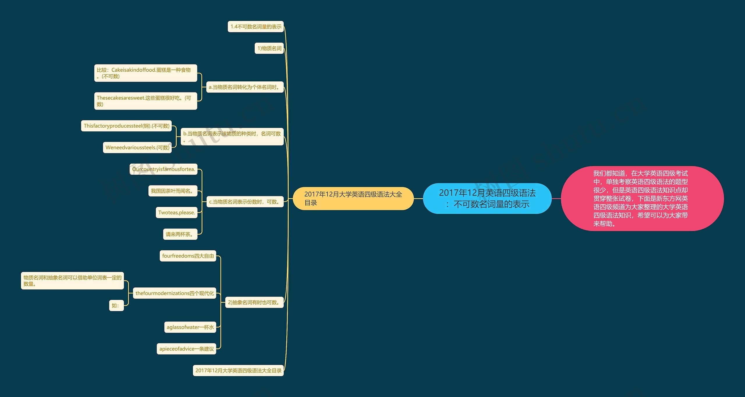 2017年12月英语四级语法：不可数名词量的表示思维导图