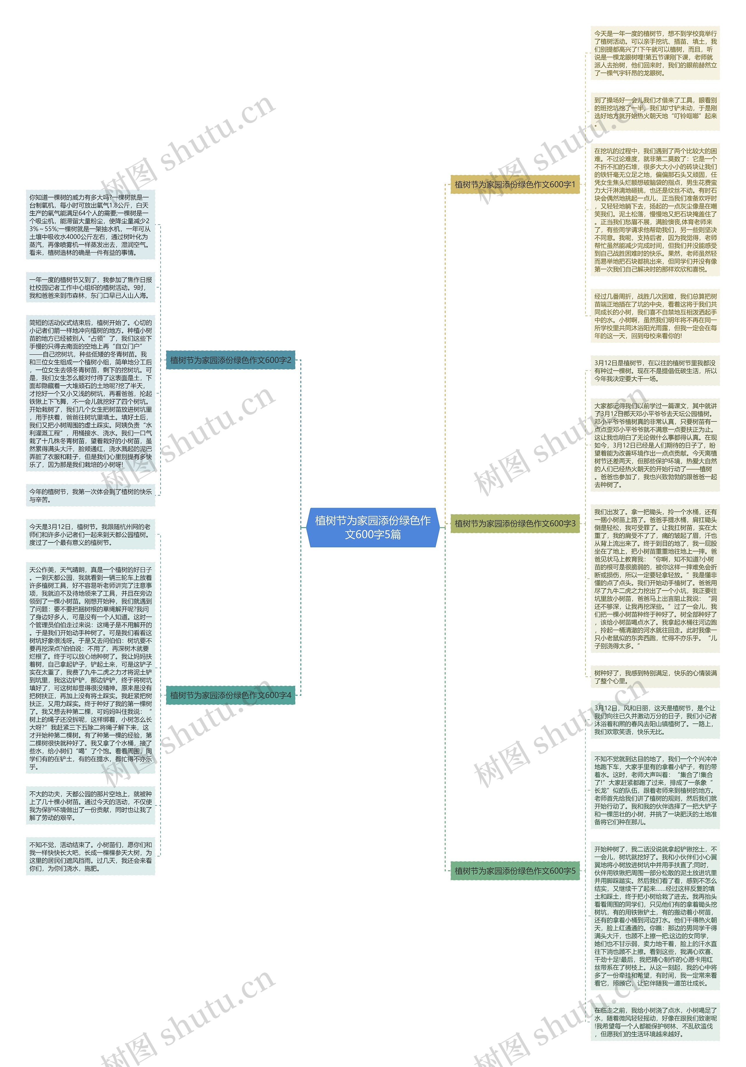 植树节为家园添份绿色作文600字5篇思维导图