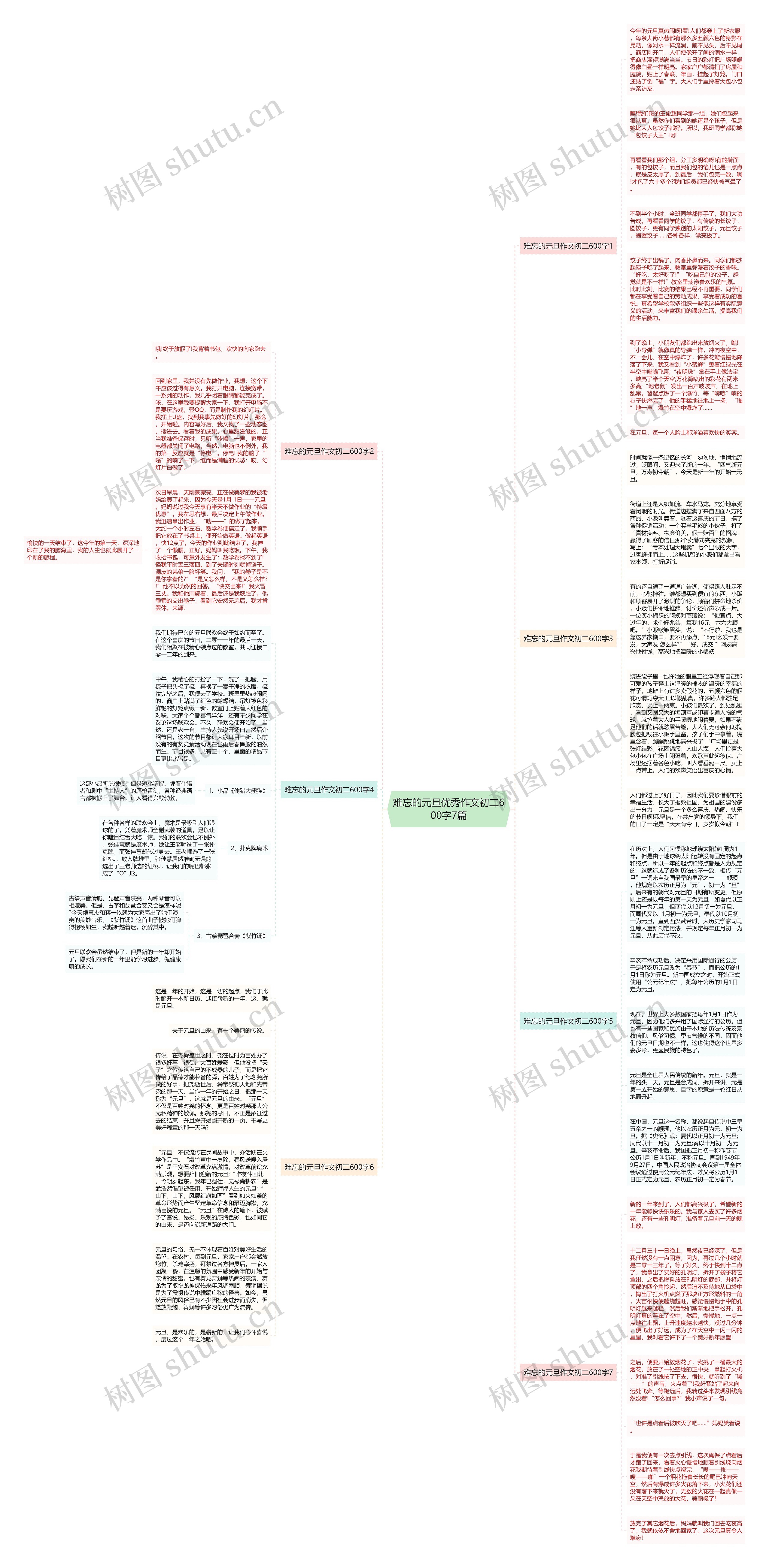 难忘的元旦优秀作文初二600字7篇思维导图