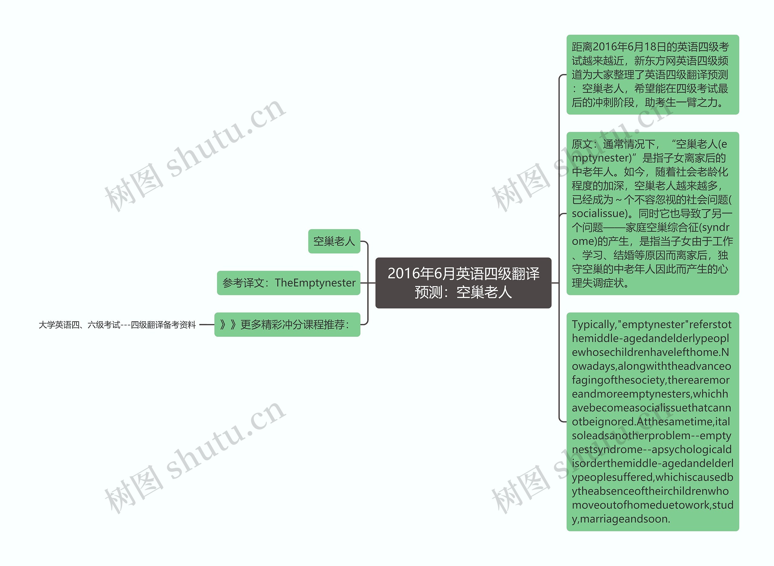 2016年6月英语四级翻译预测：空巢老人思维导图