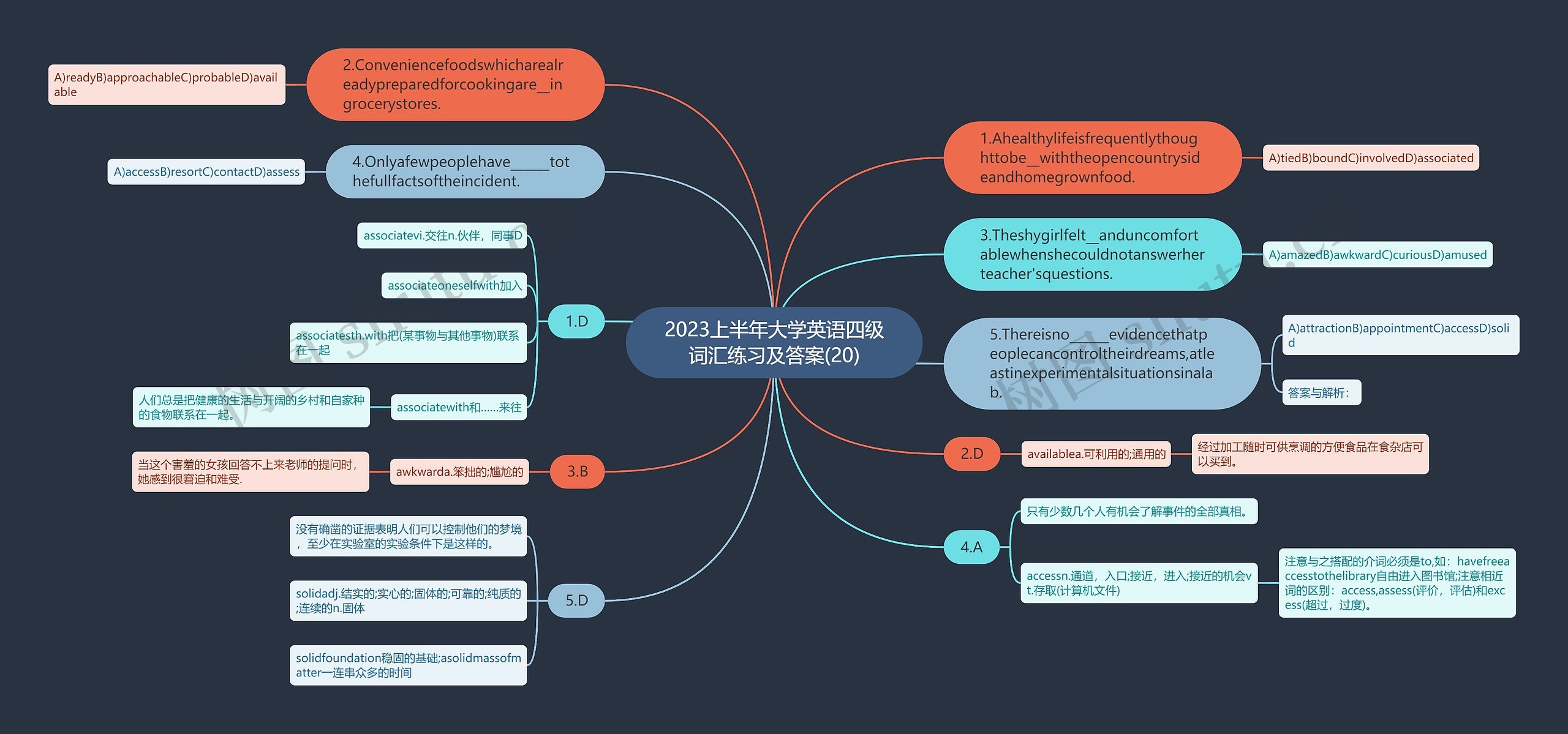 2023上半年大学英语四级词汇练习及答案(20)思维导图