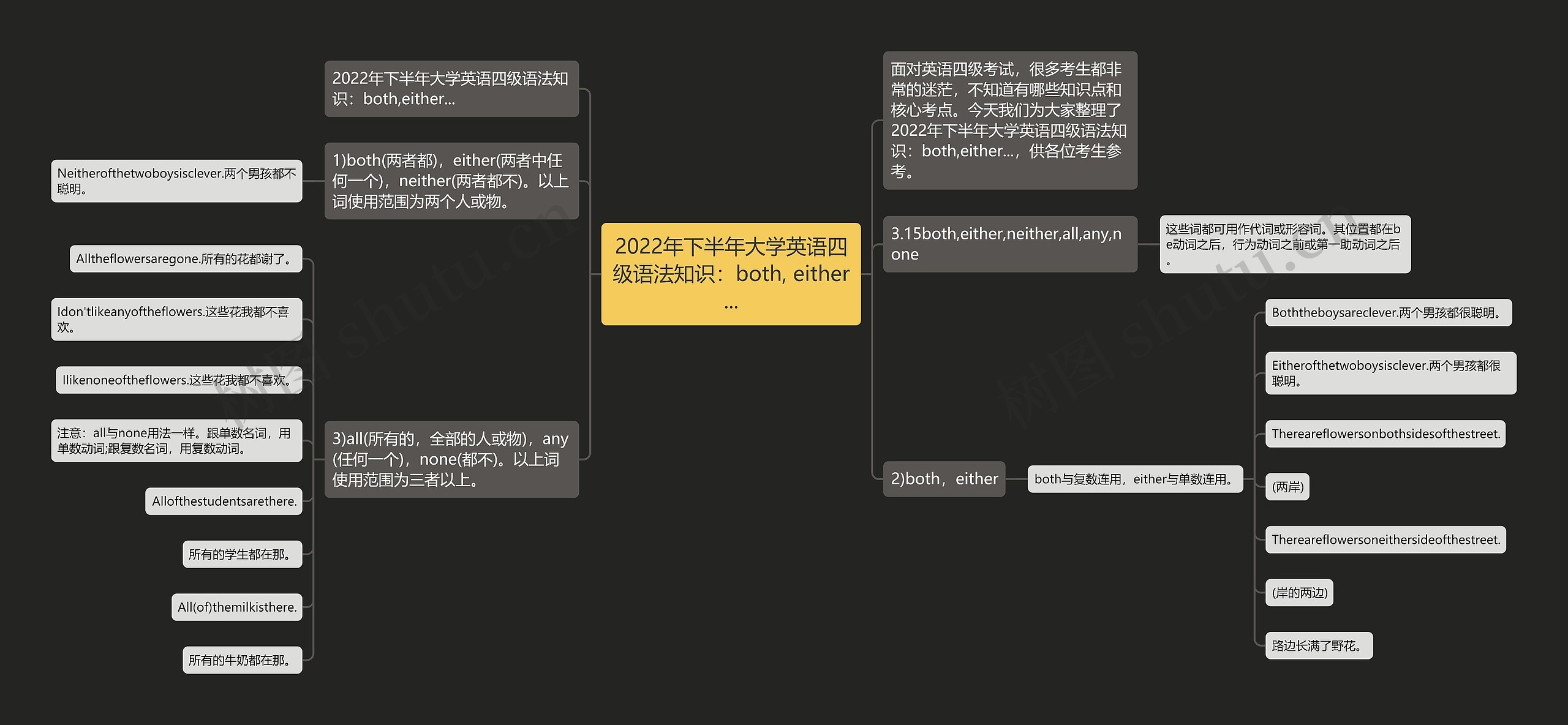 2022年下半年大学英语四级语法知识：both, either...思维导图