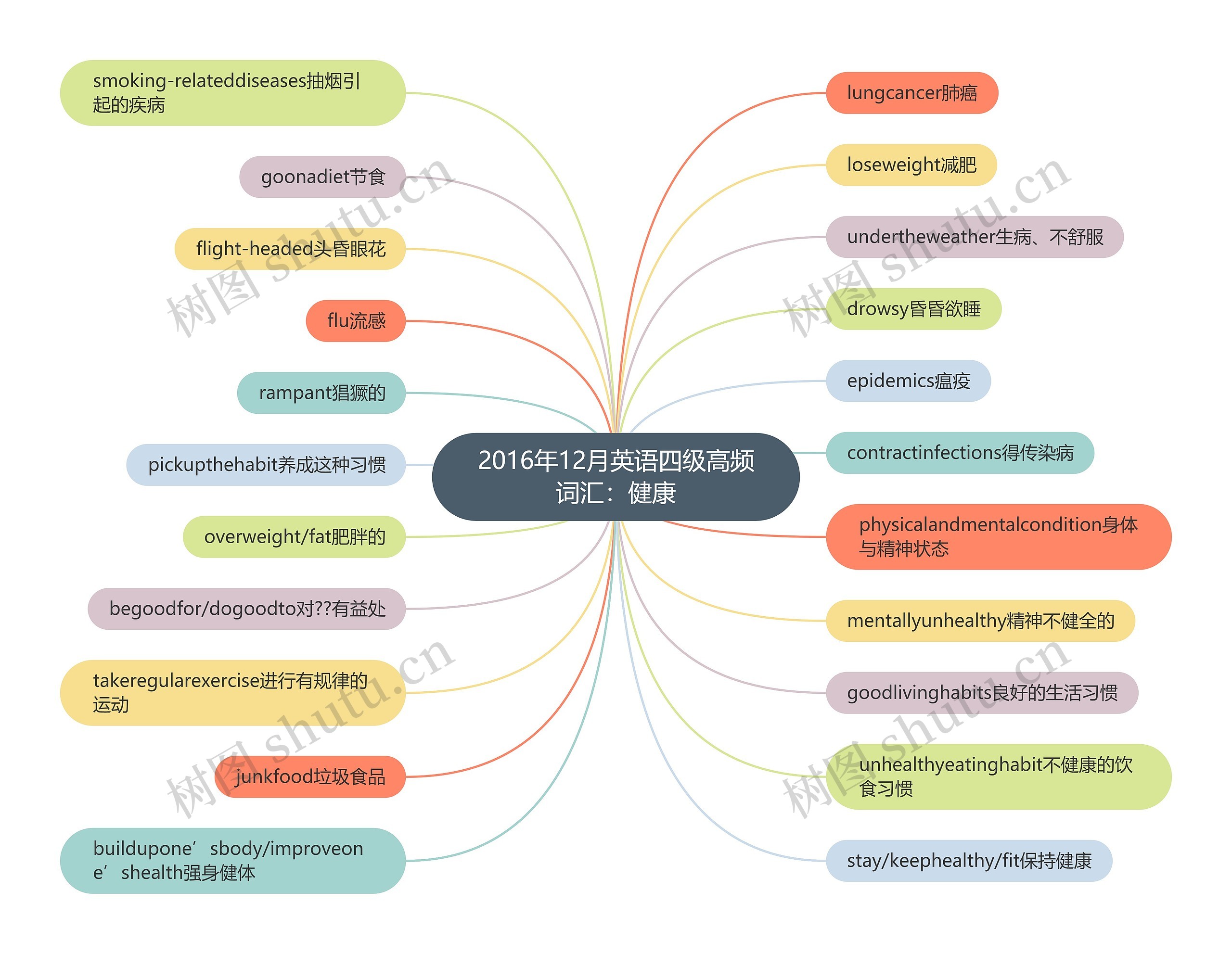 2016年12月英语四级高频词汇：健康思维导图