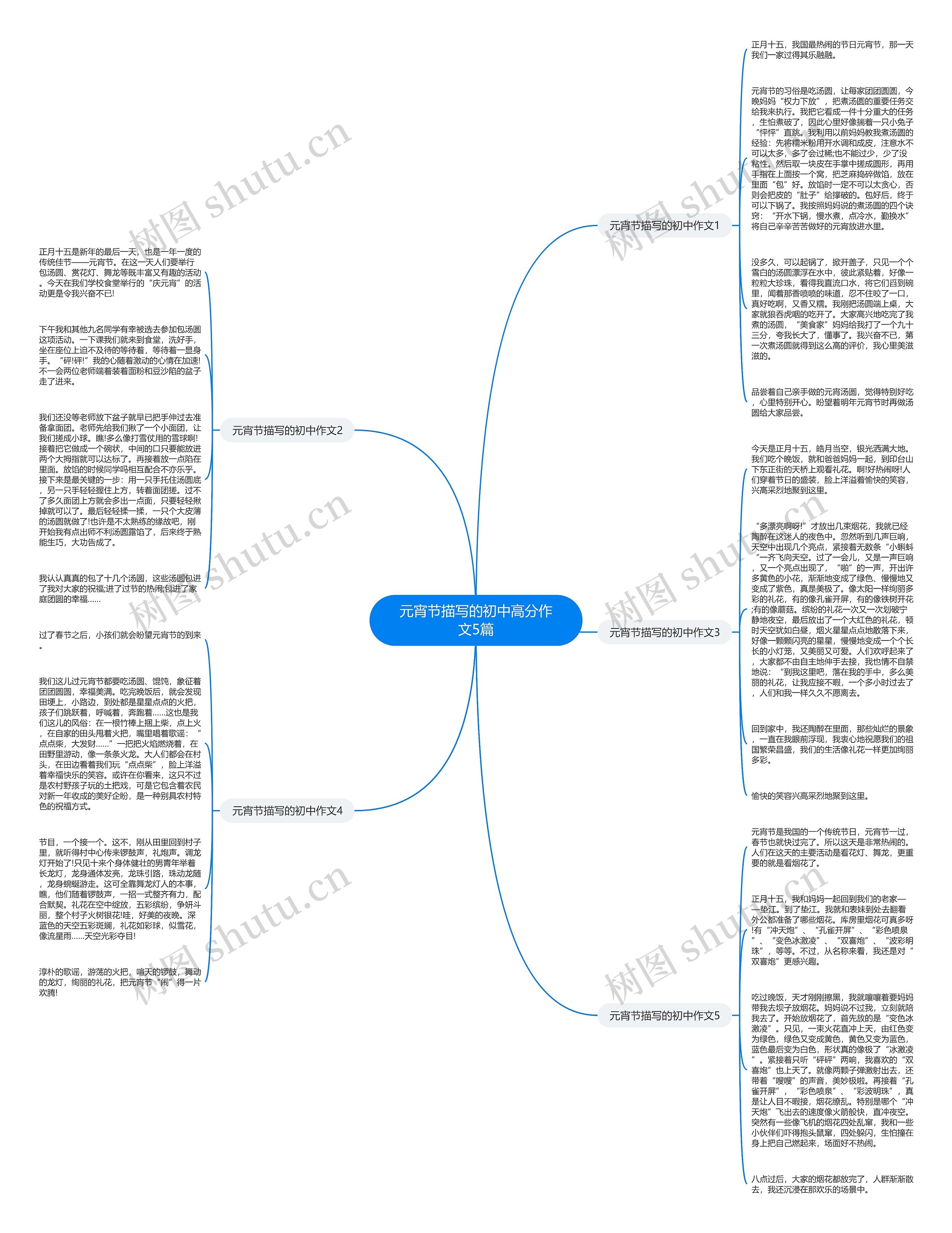 元宵节描写的初中高分作文5篇思维导图