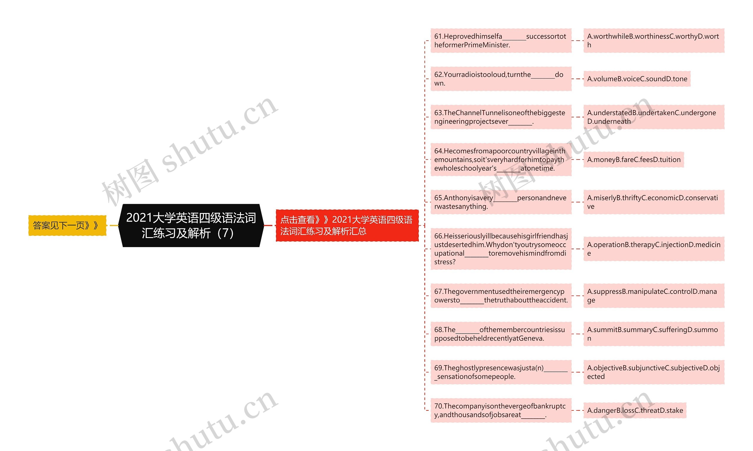 2021大学英语四级语法词汇练习及解析（7）思维导图