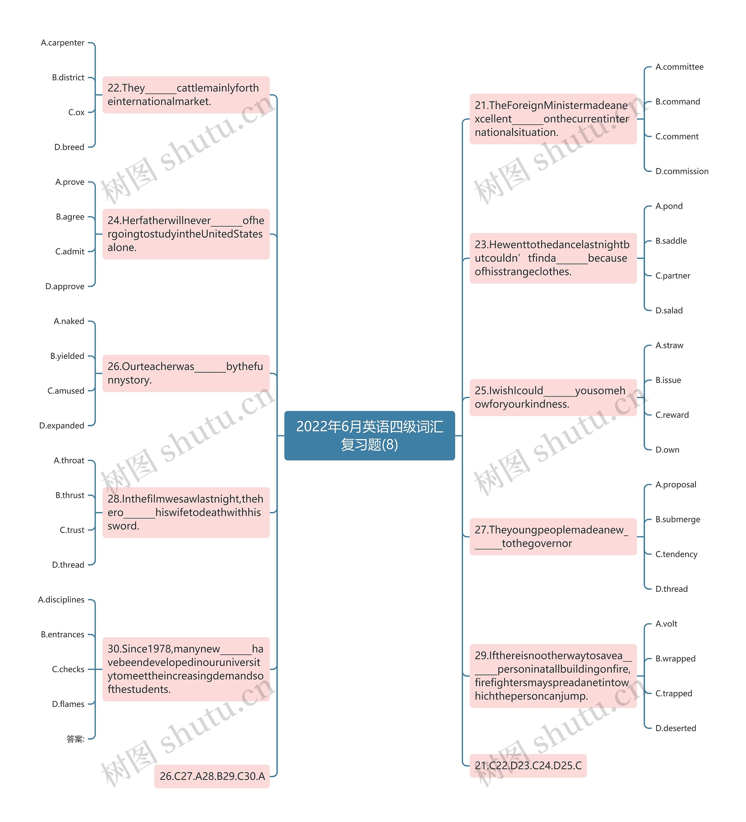 2022年6月英语四级词汇复习题(8)思维导图