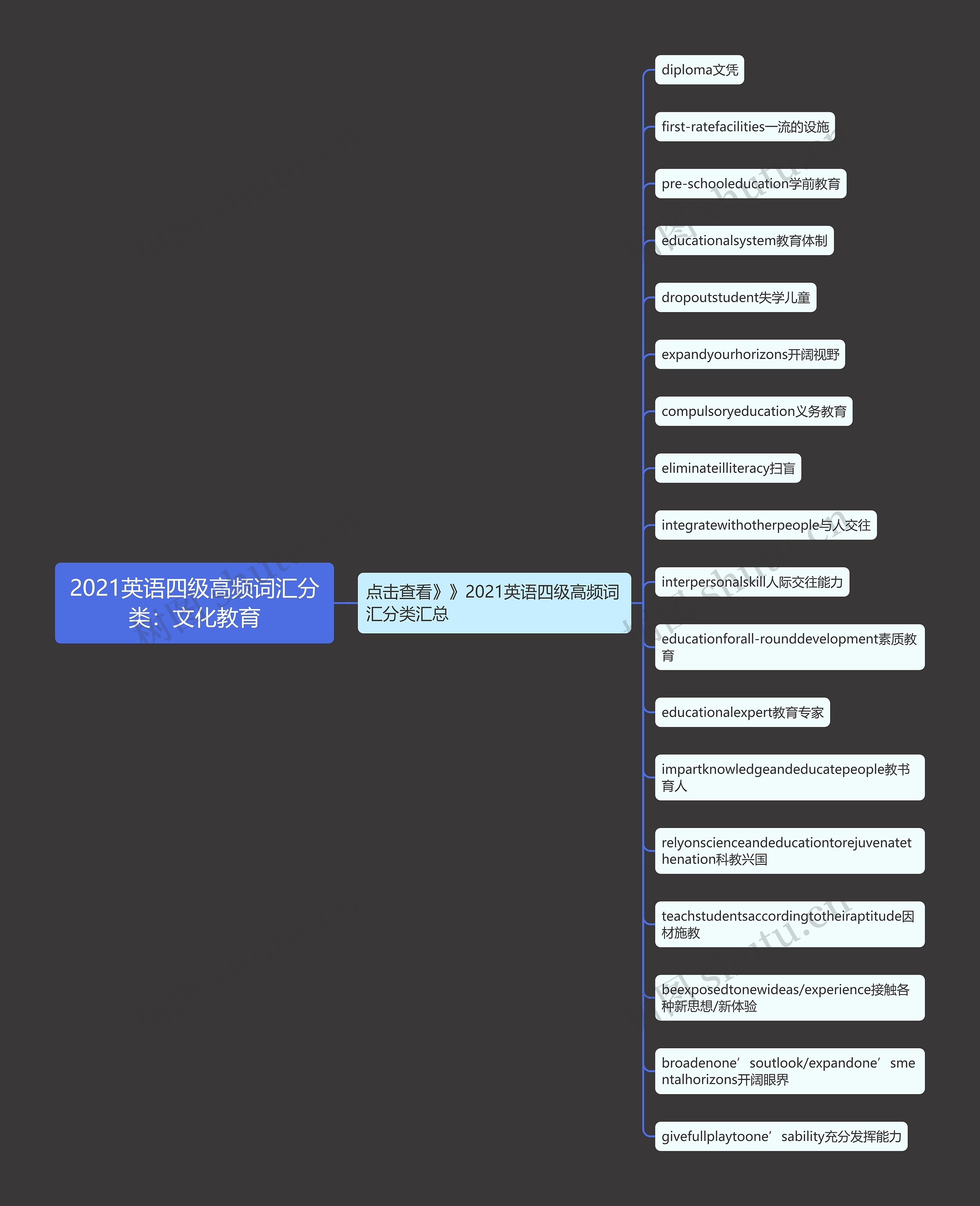 2021英语四级高频词汇分类：文化教育思维导图