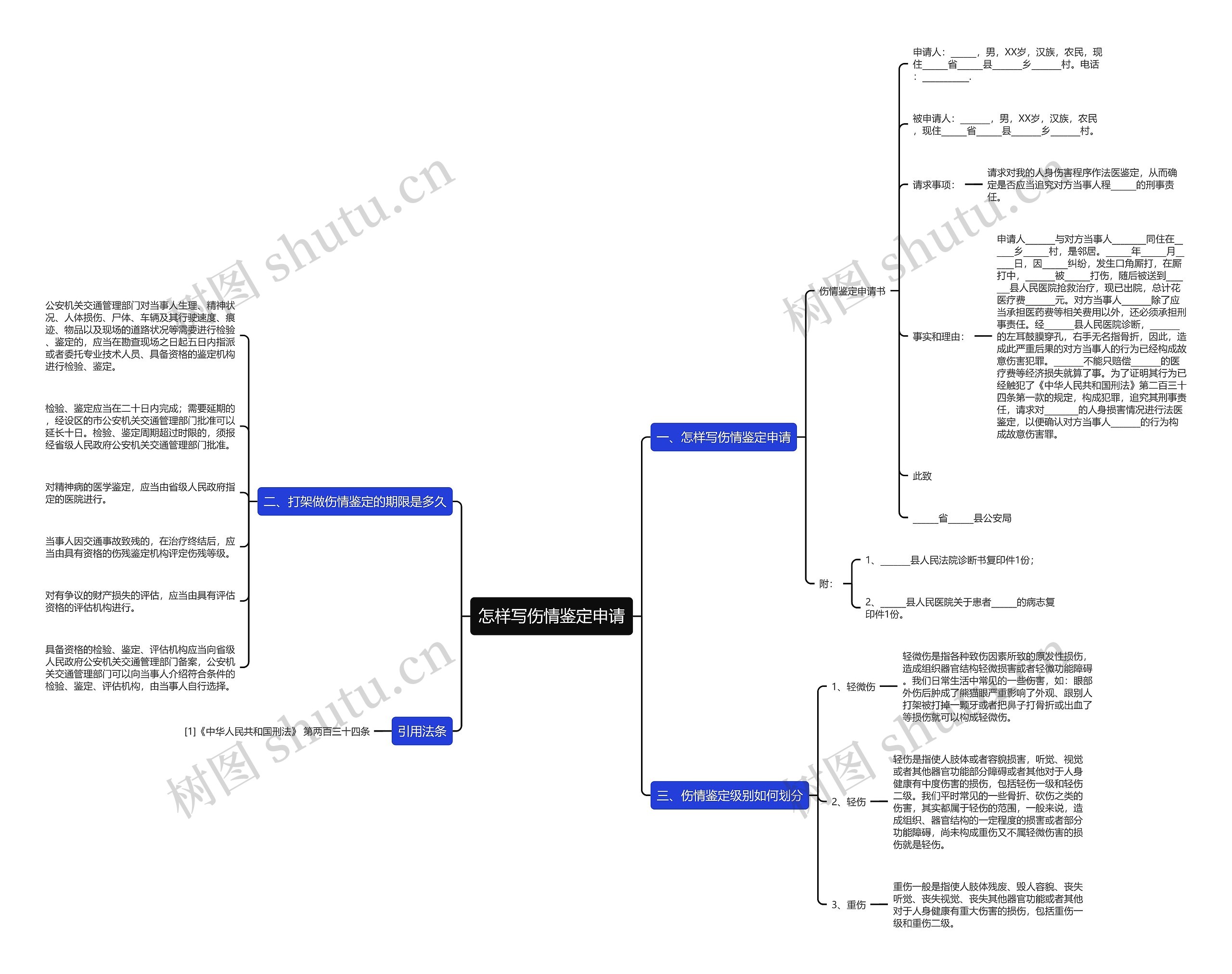 怎样写伤情鉴定申请思维导图