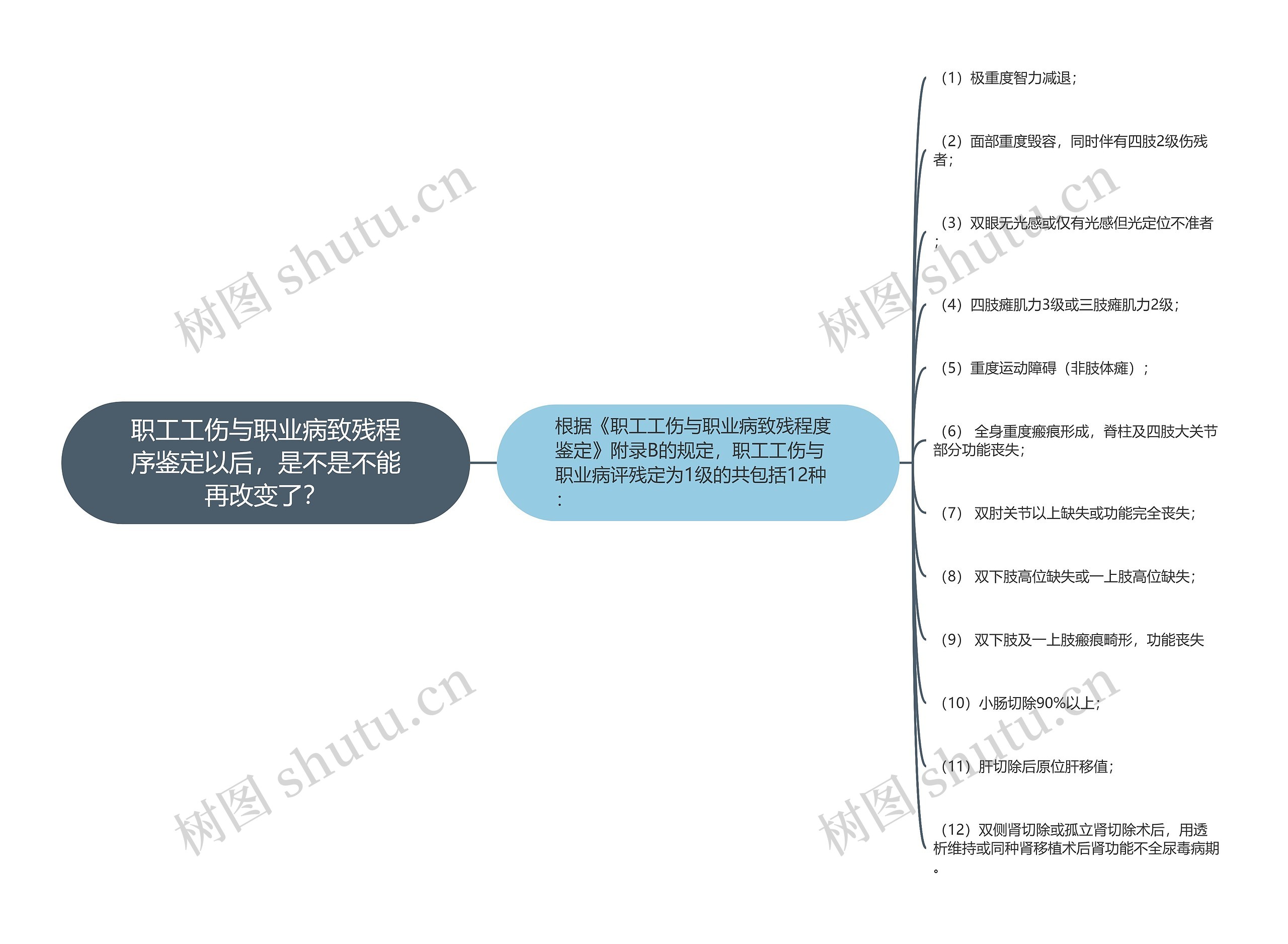 职工工伤与职业病致残程序鉴定以后，是不是不能再改变了？思维导图