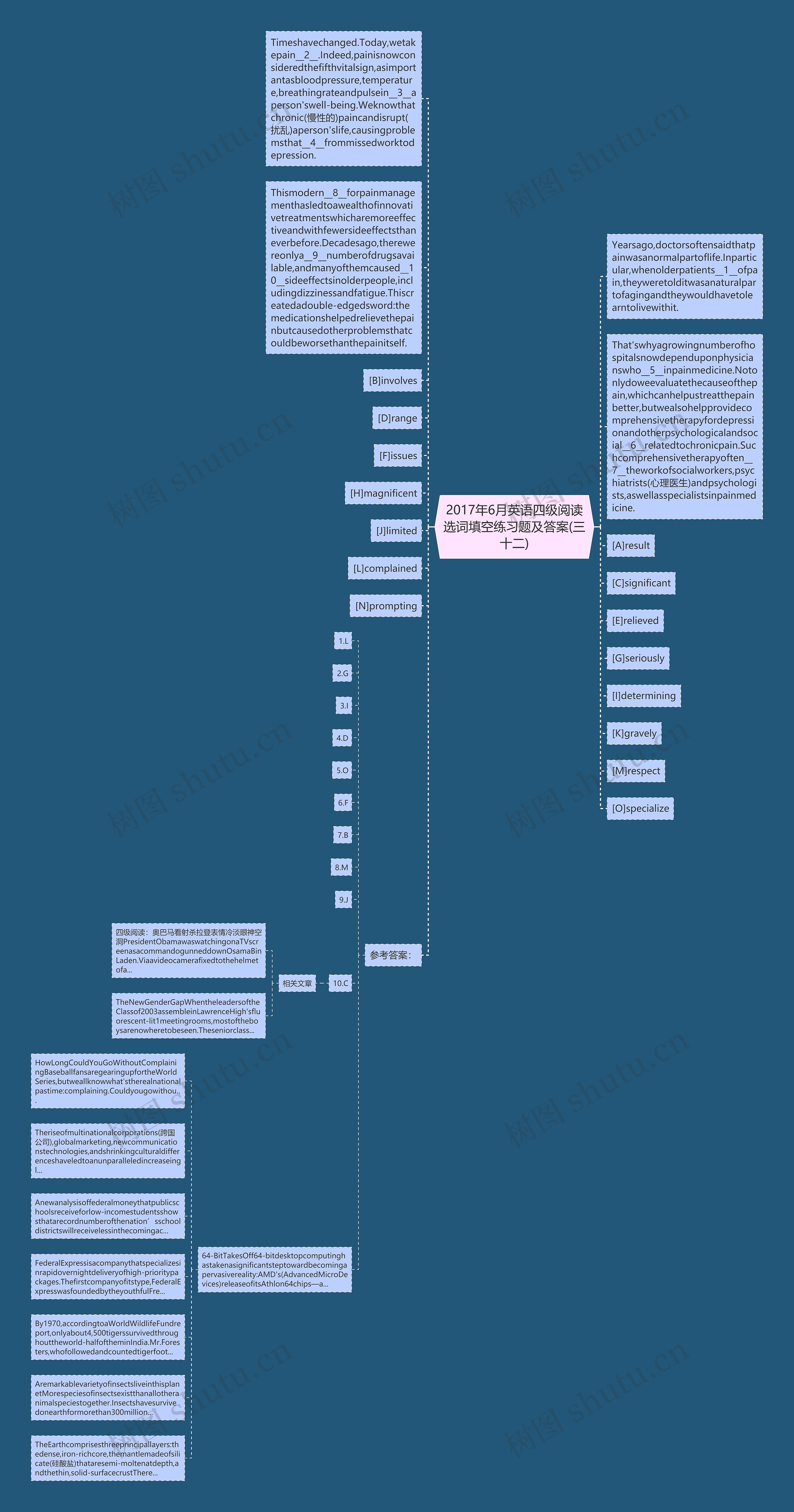 2017年6月英语四级阅读选词填空练习题及答案(三十二)思维导图