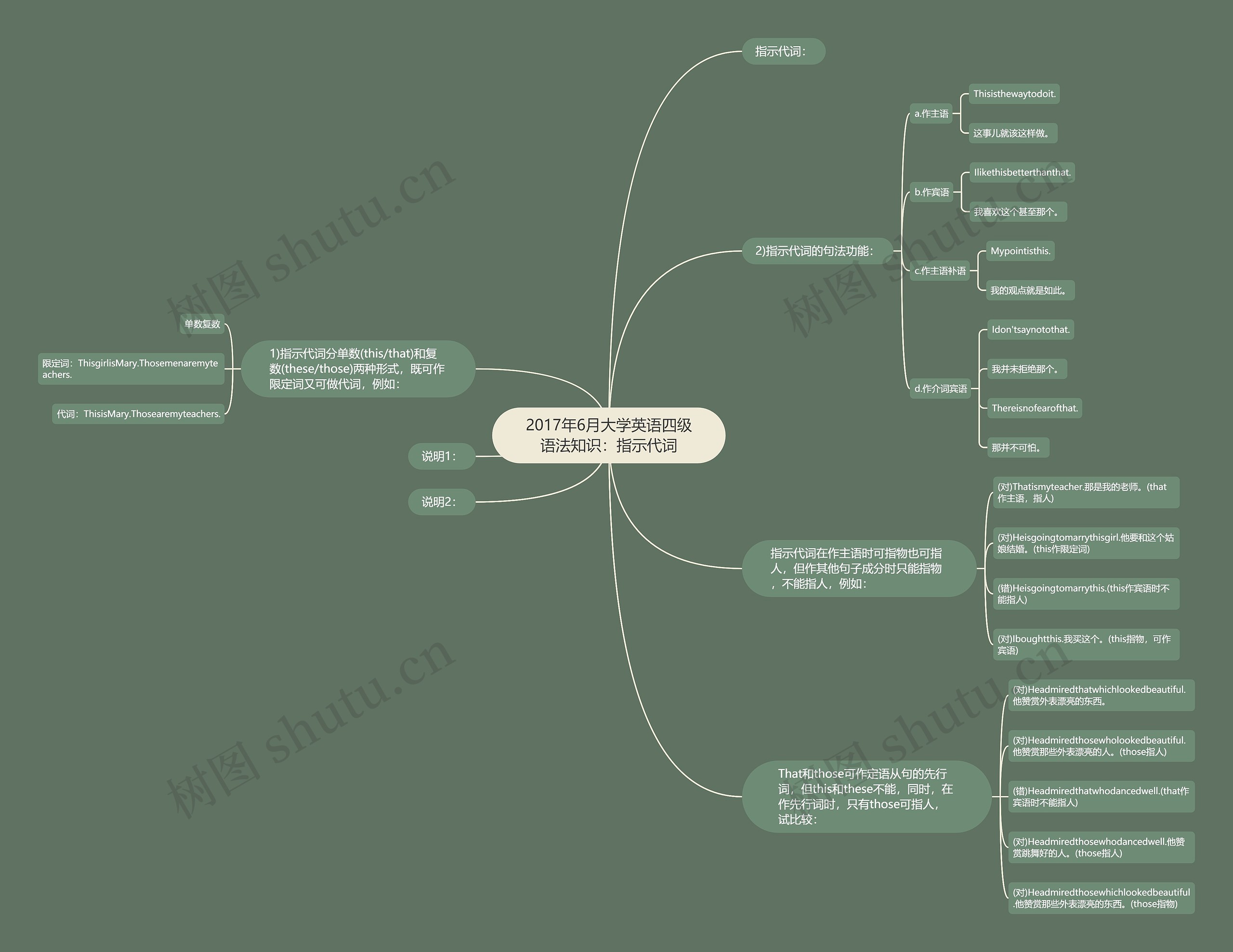 2017年6月大学英语四级语法知识：指示代词思维导图