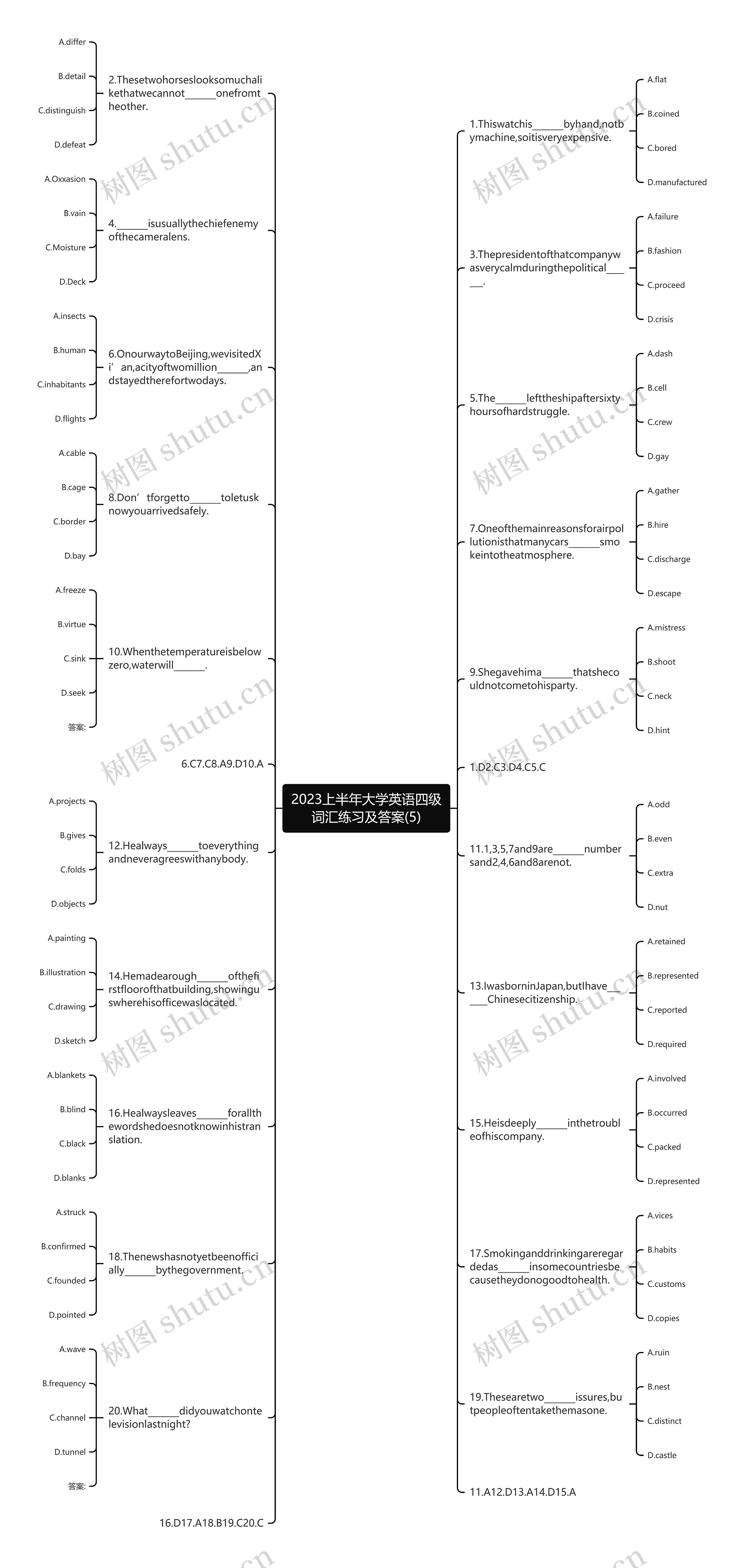 2023上半年大学英语四级词汇练习及答案(5)思维导图