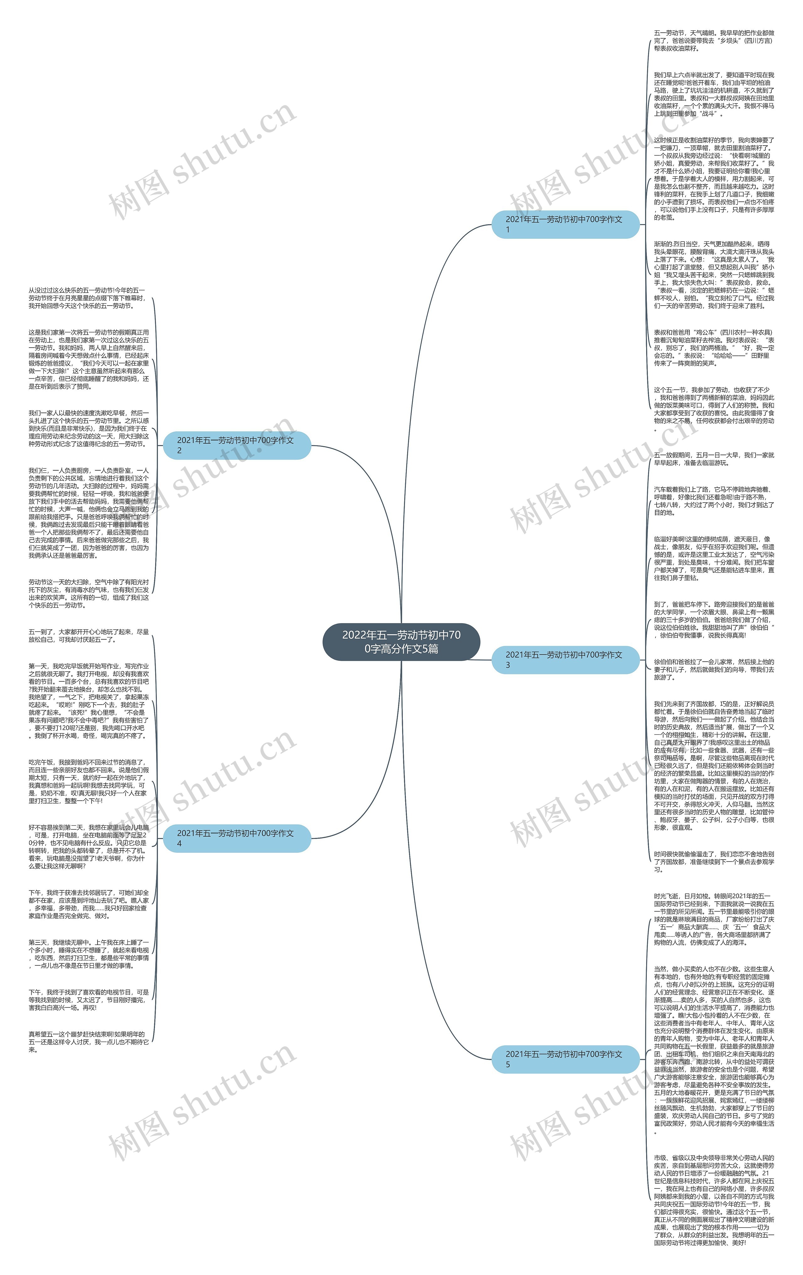 2022年五一劳动节初中700字高分作文5篇思维导图