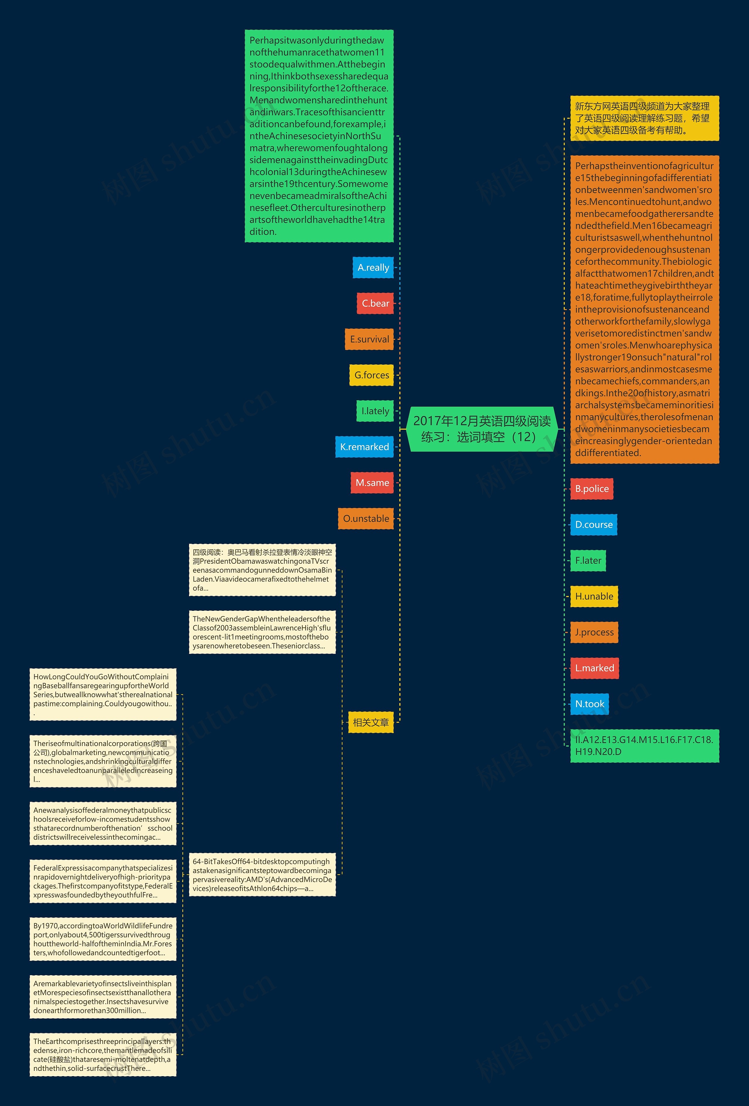 2017年12月英语四级阅读练习：选词填空（12）思维导图