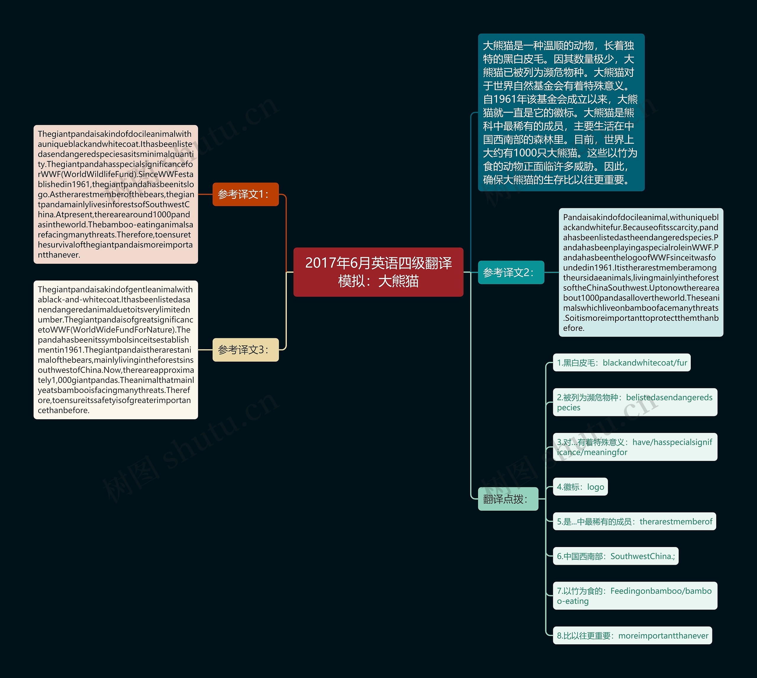 2017年6月英语四级翻译模拟：大熊猫思维导图