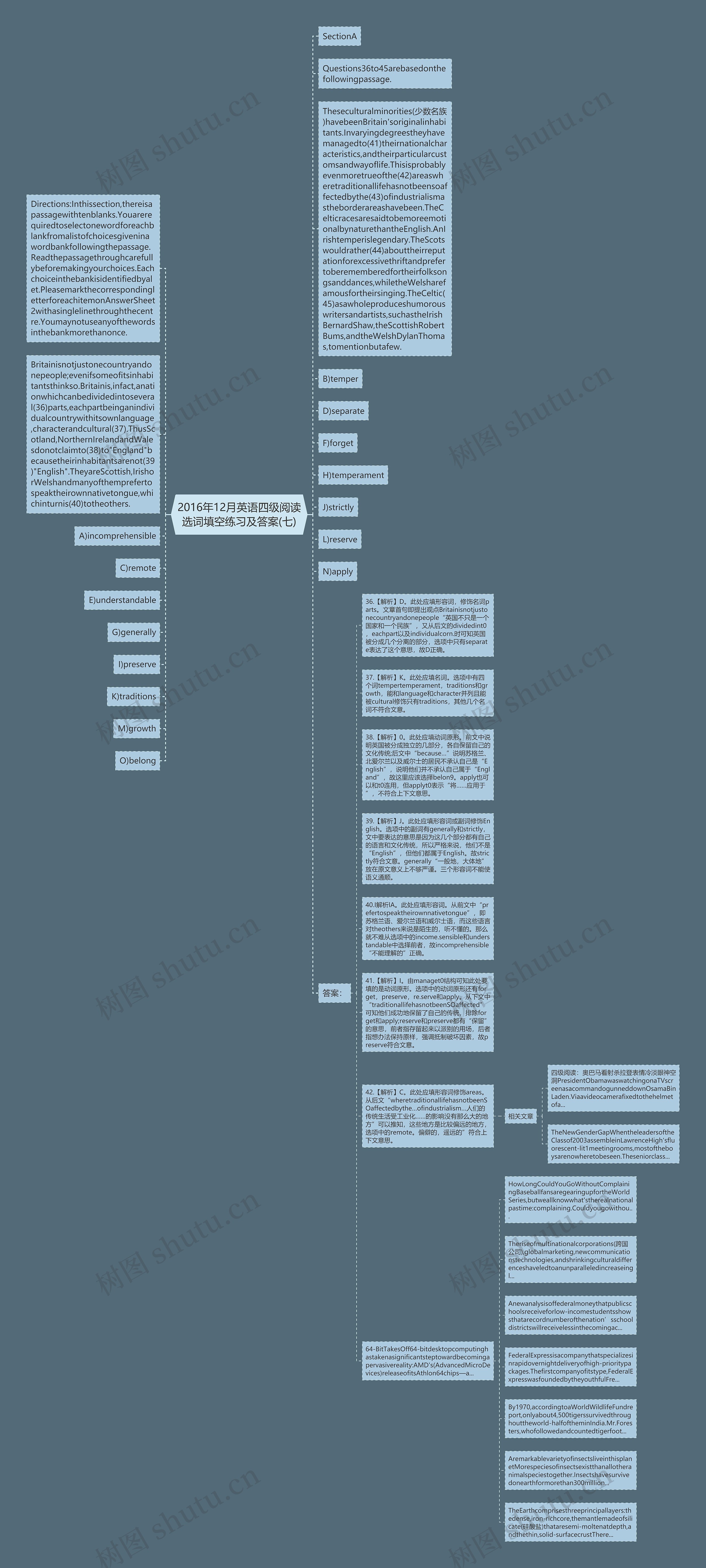 2016年12月英语四级阅读选词填空练习及答案(七)思维导图