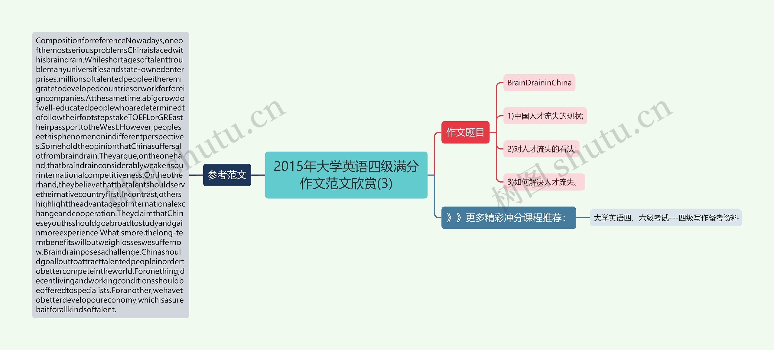 2015年大学英语四级满分作文范文欣赏(3)思维导图