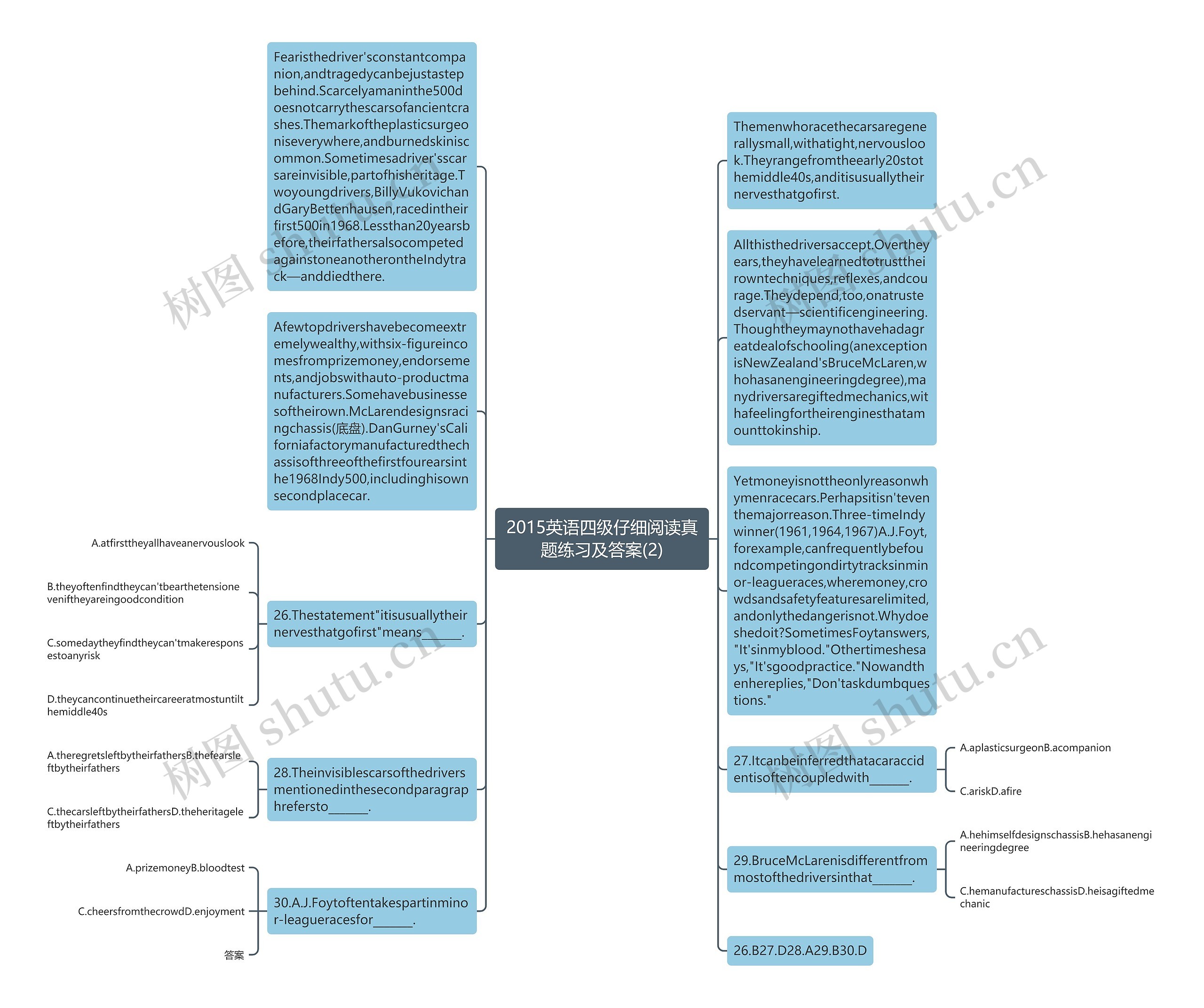 2015英语四级仔细阅读真题练习及答案(2)思维导图